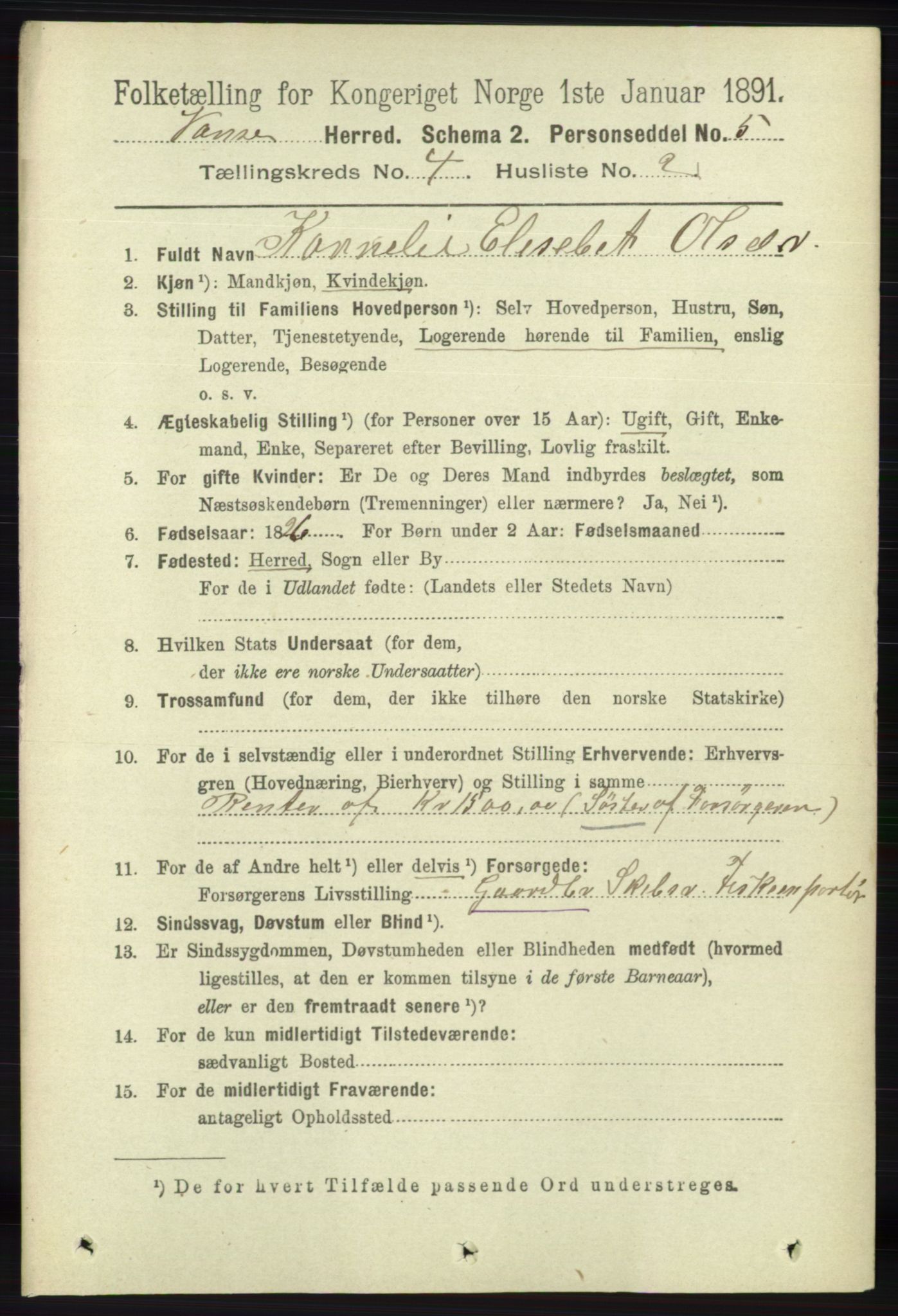 RA, 1891 census for 1041 Vanse, 1891, p. 2151