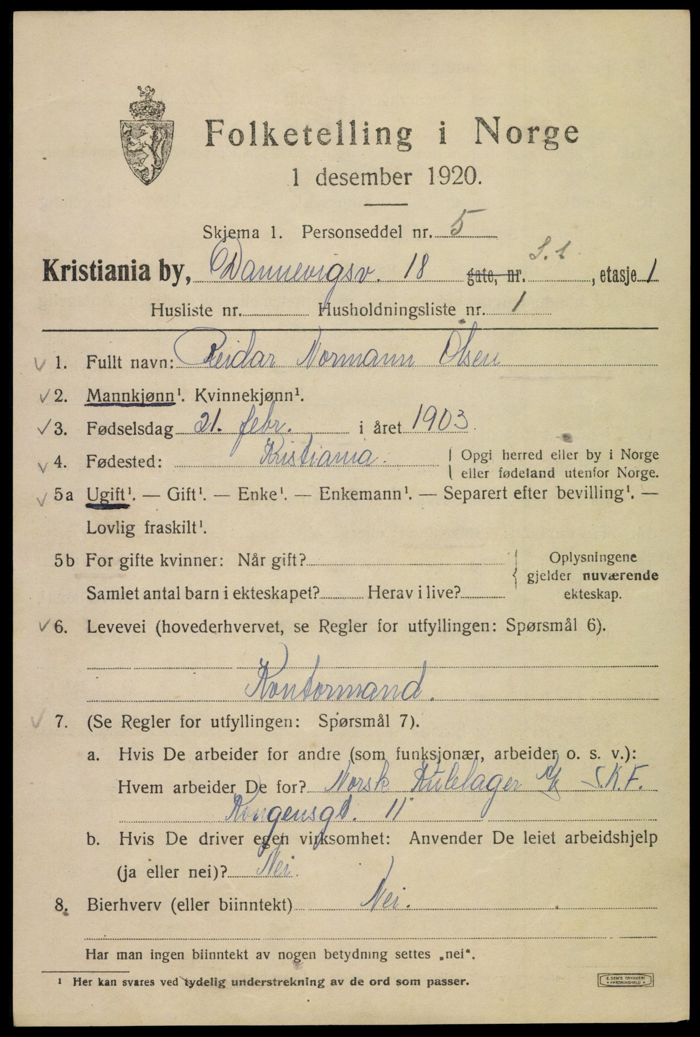 SAO, 1920 census for Kristiania, 1920, p. 197183