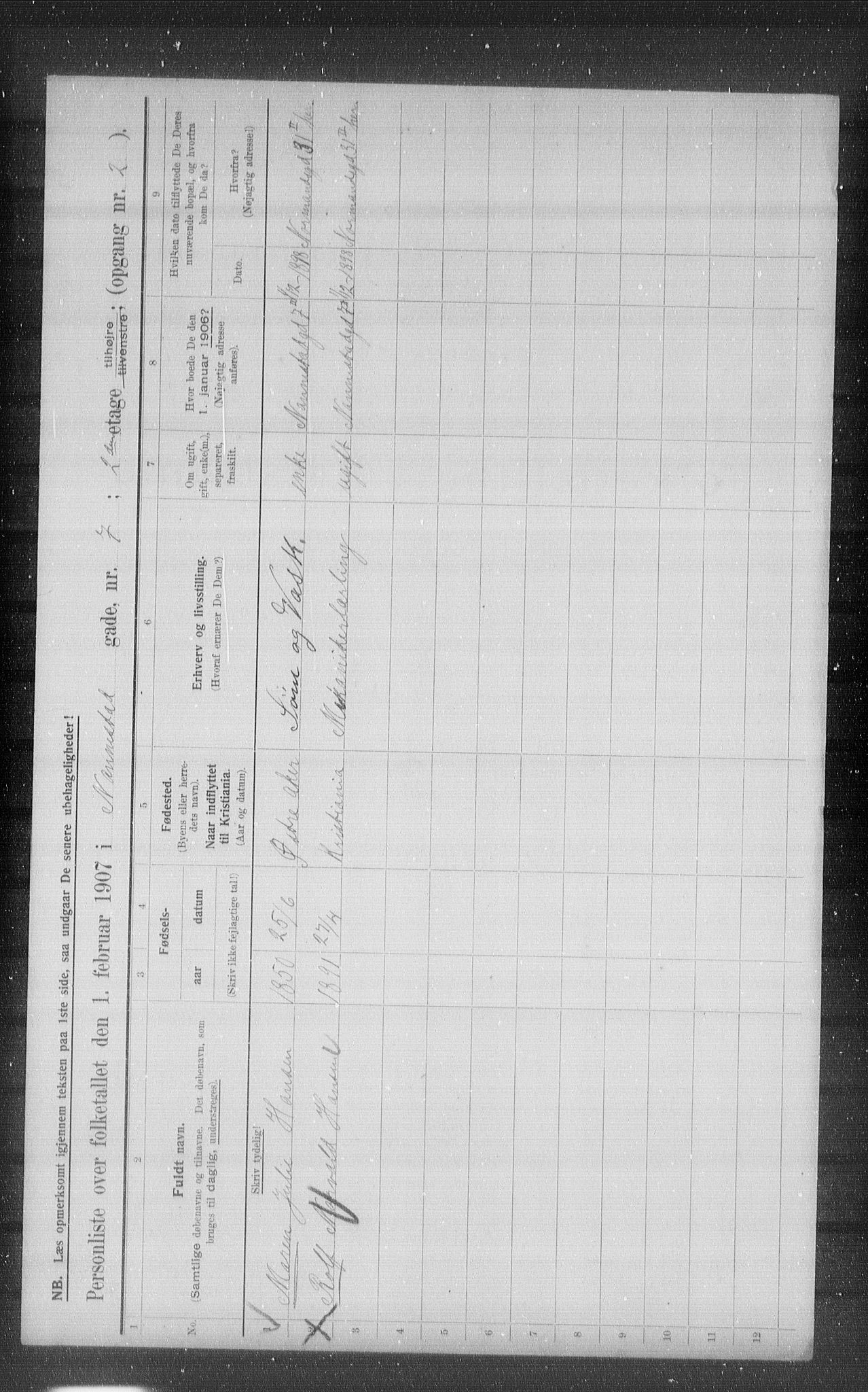 OBA, Municipal Census 1907 for Kristiania, 1907, p. 35334