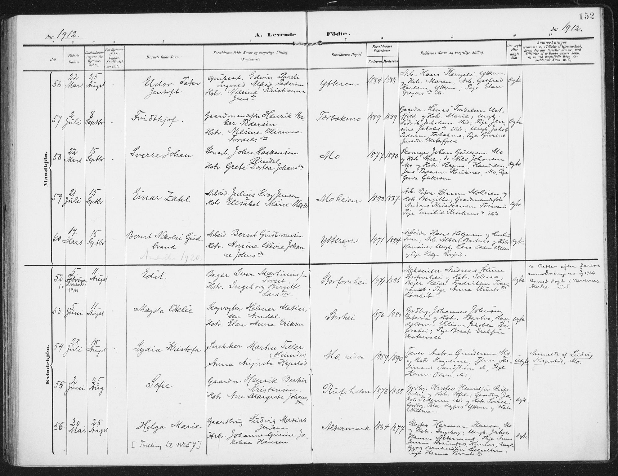 Ministerialprotokoller, klokkerbøker og fødselsregistre - Nordland, SAT/A-1459/827/L0402: Parish register (official) no. 827A14, 1903-1912, p. 152