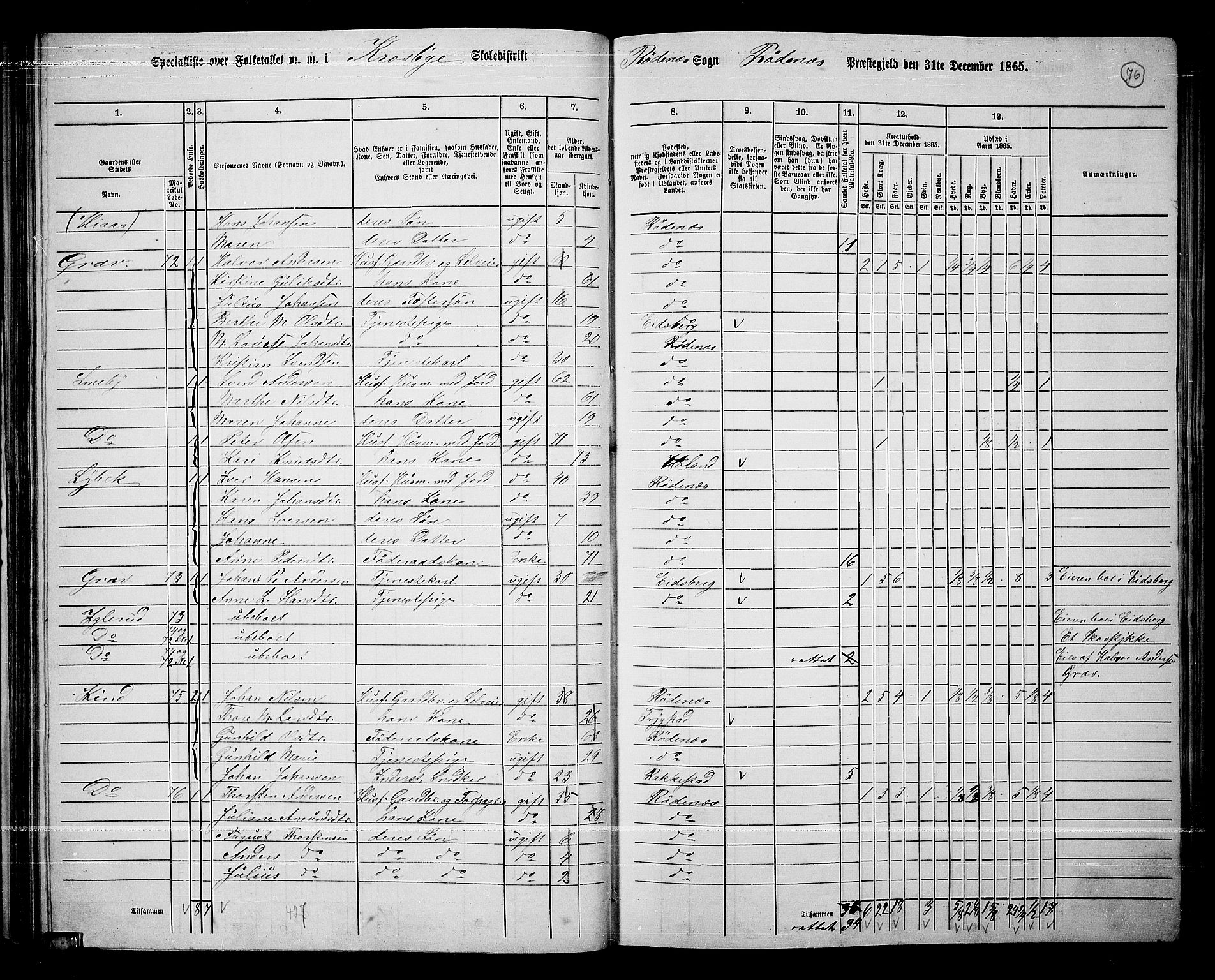 RA, 1865 census for Rødenes, 1865, p. 69