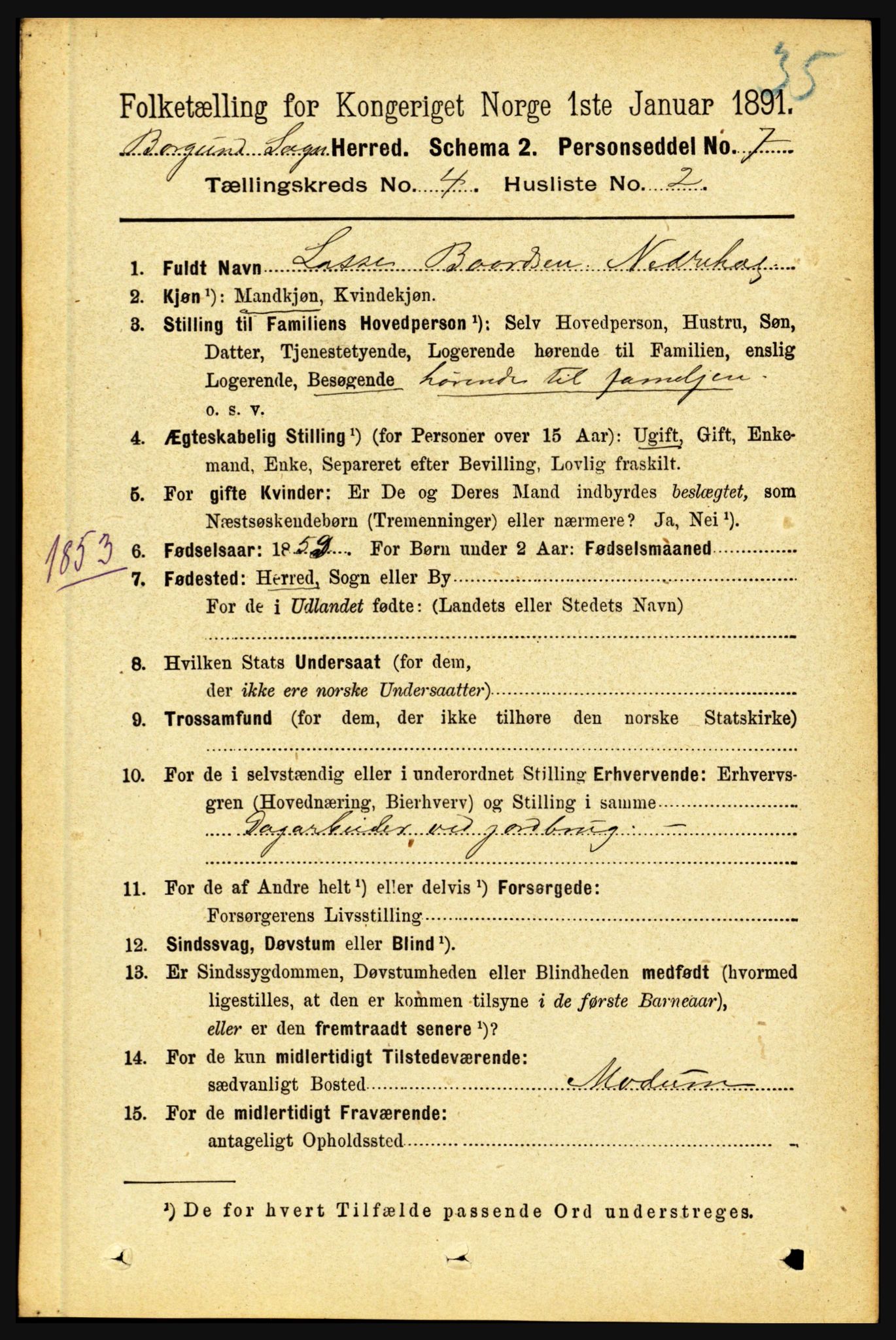 RA, 1891 census for 1423 Borgund, 1891, p. 839