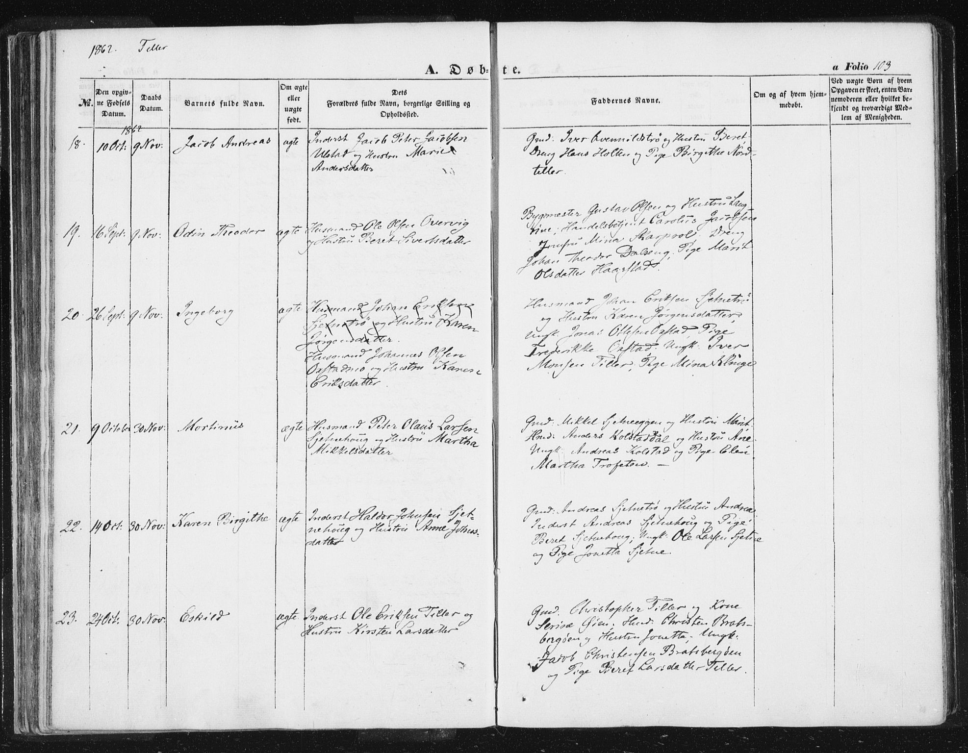 Ministerialprotokoller, klokkerbøker og fødselsregistre - Sør-Trøndelag, SAT/A-1456/618/L0441: Parish register (official) no. 618A05, 1843-1862, p. 103