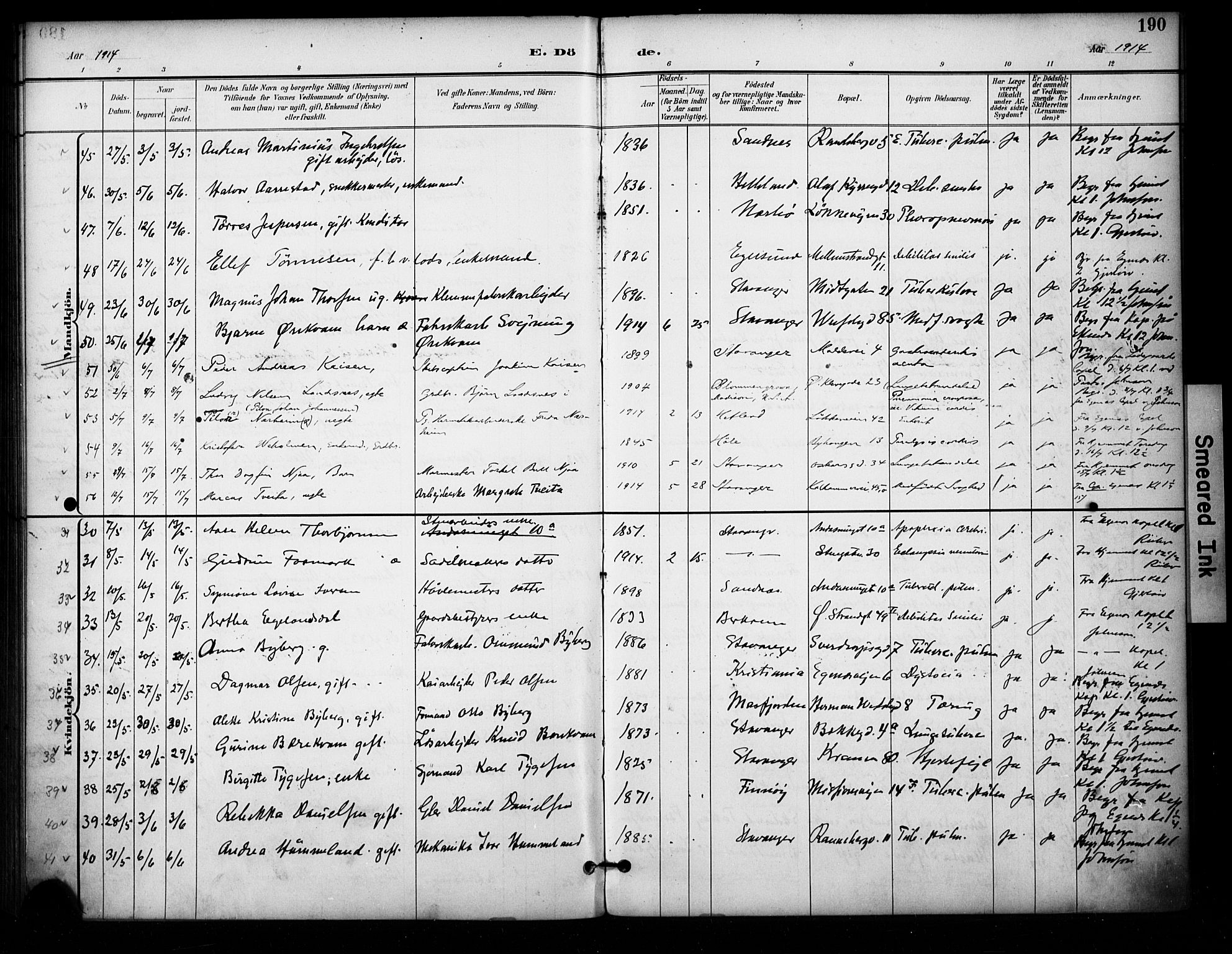 Domkirken sokneprestkontor, SAST/A-101812/001/30/30BA/L0032: Parish register (official) no. A 31, 1896-1917, p. 190