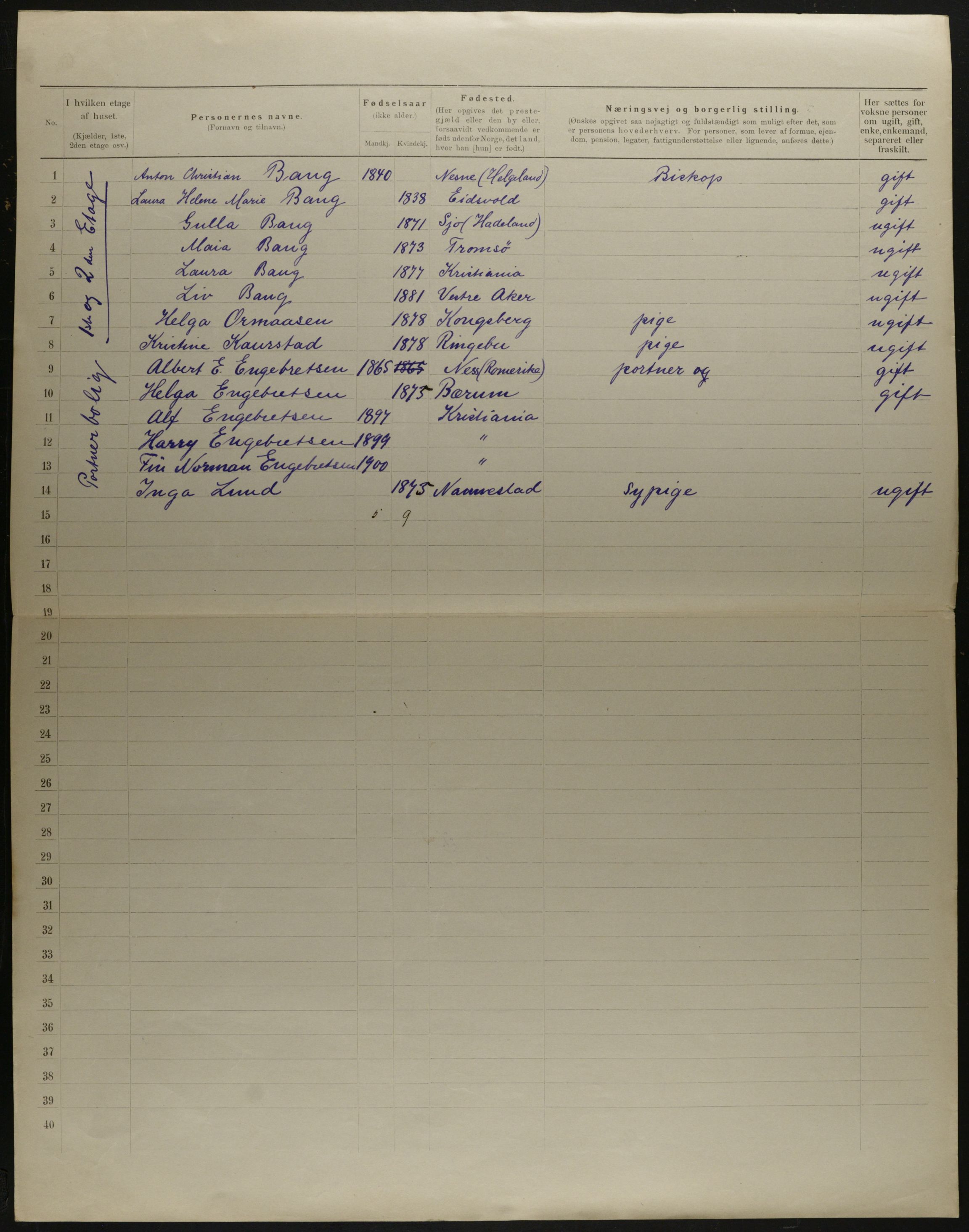 OBA, Municipal Census 1901 for Kristiania, 1901, p. 13607