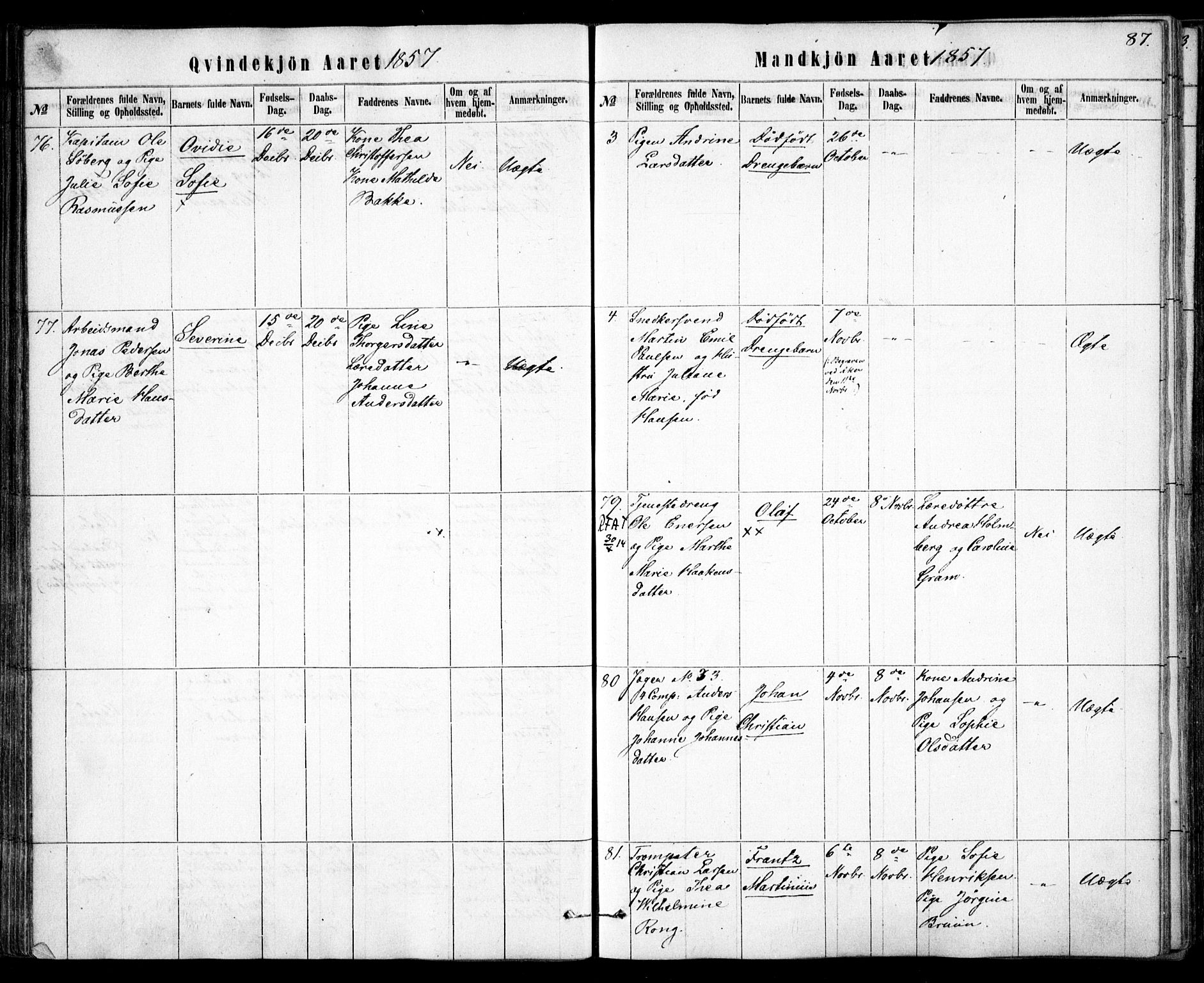 Rikshospitalet prestekontor Kirkebøker, SAO/A-10309b/F/L0004: Parish register (official) no. 4, 1853-1870, p. 87