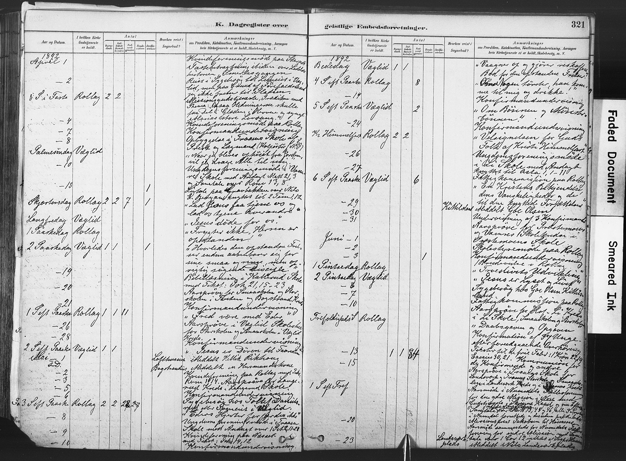 Rollag kirkebøker, AV/SAKO-A-240/F/Fa/L0011: Parish register (official) no. I 11, 1878-1902, p. 321