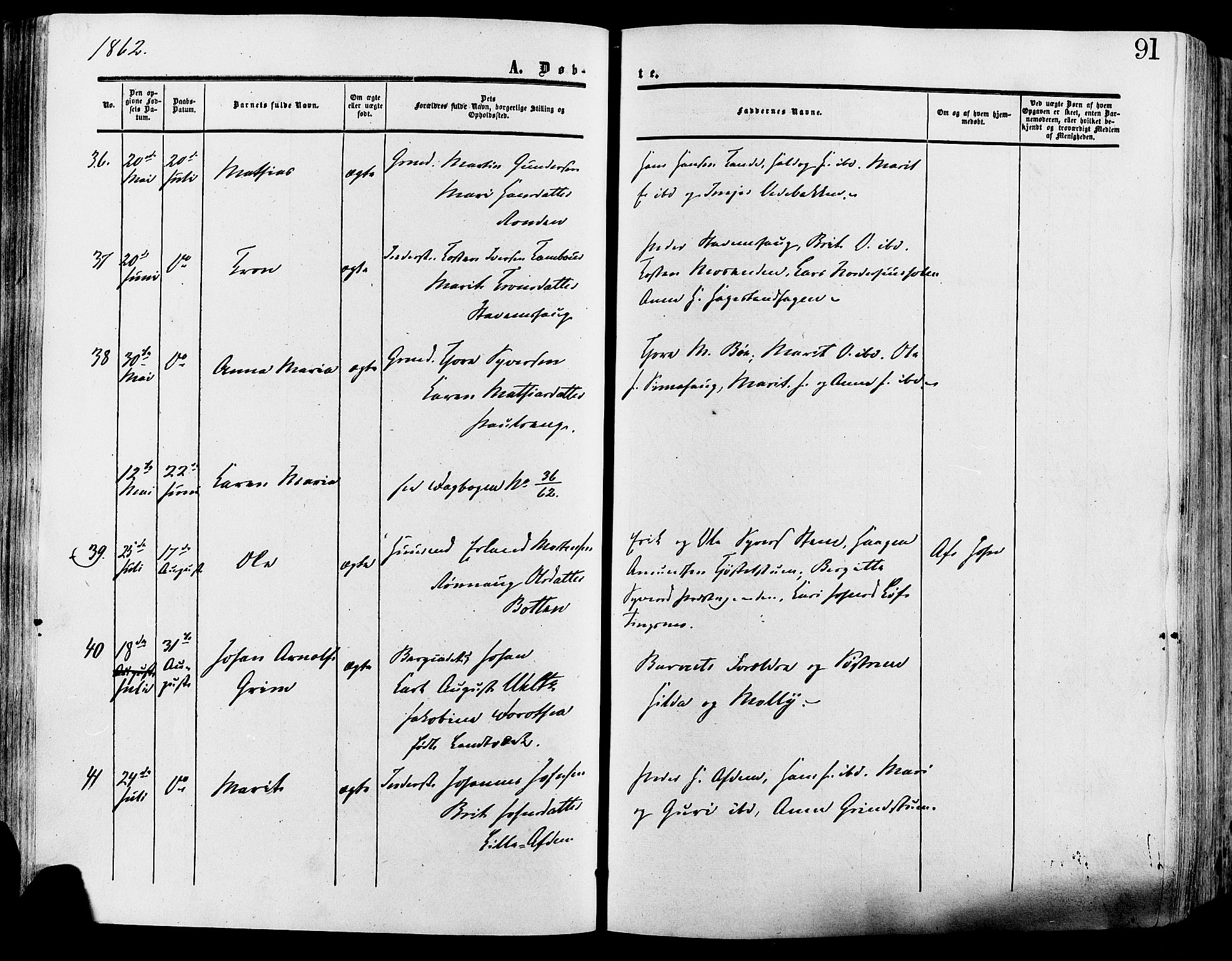 Lesja prestekontor, SAH/PREST-068/H/Ha/Haa/L0008: Parish register (official) no. 8, 1854-1880, p. 91