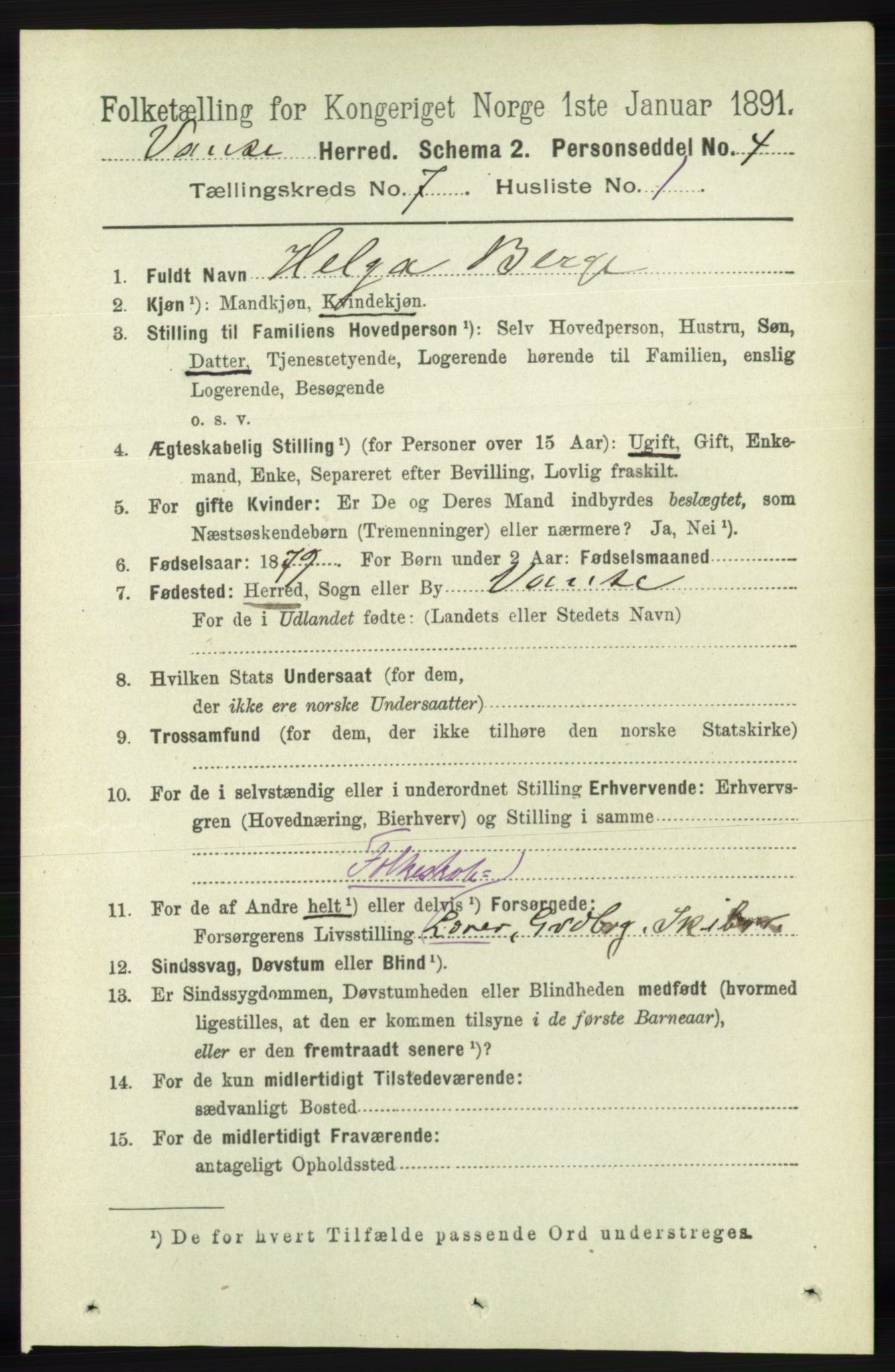 RA, 1891 census for 1041 Vanse, 1891, p. 4092