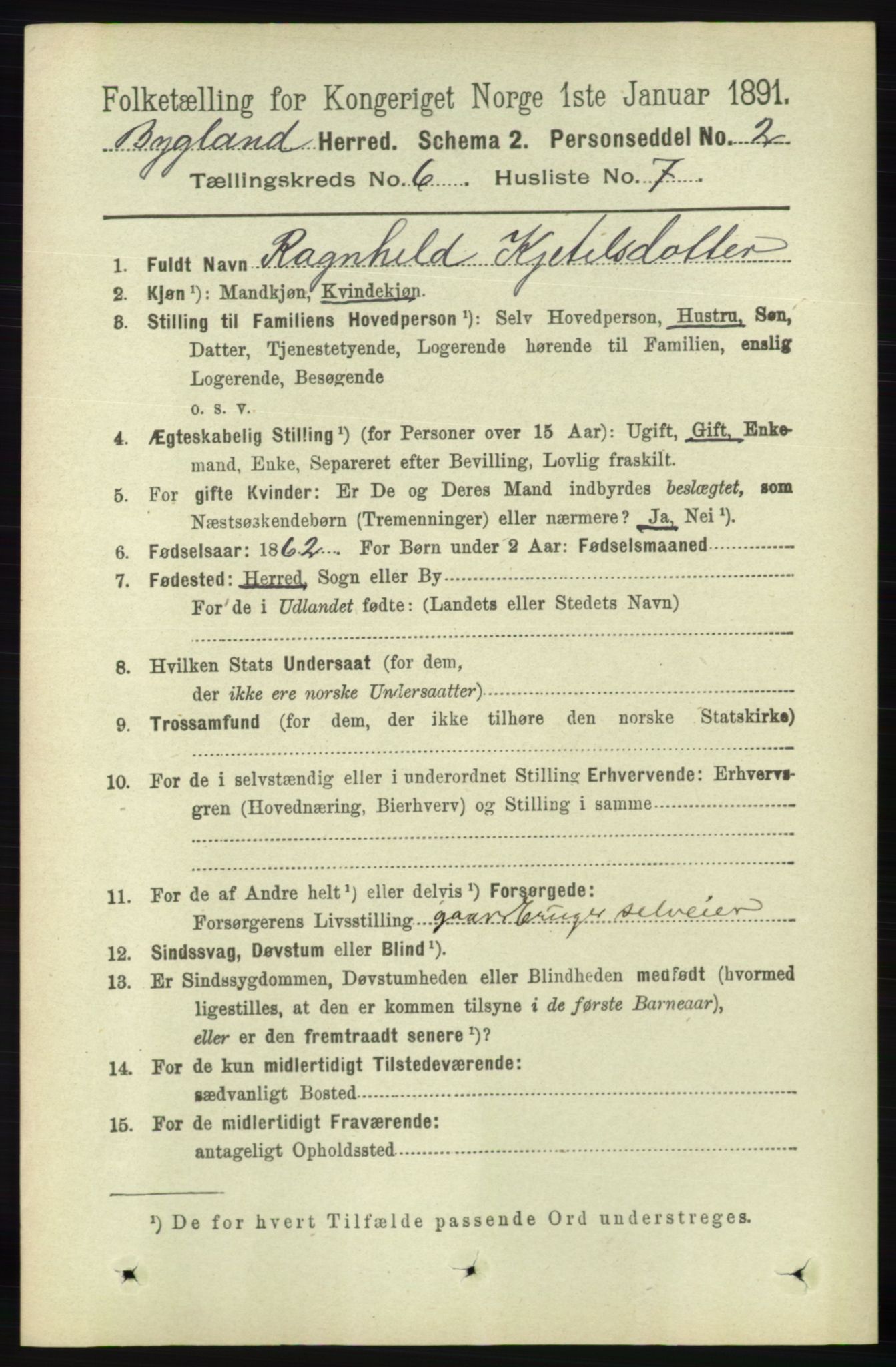 RA, 1891 census for 0938 Bygland, 1891, p. 1376