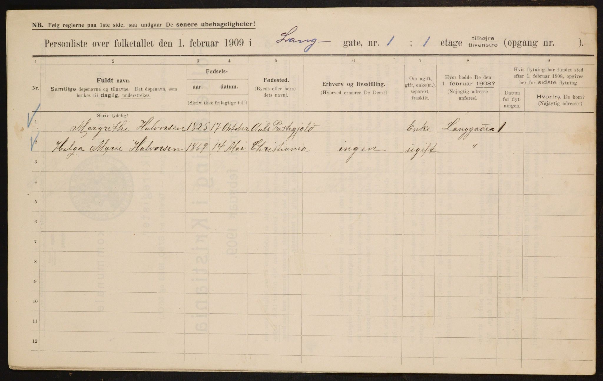 OBA, Municipal Census 1909 for Kristiania, 1909, p. 51511