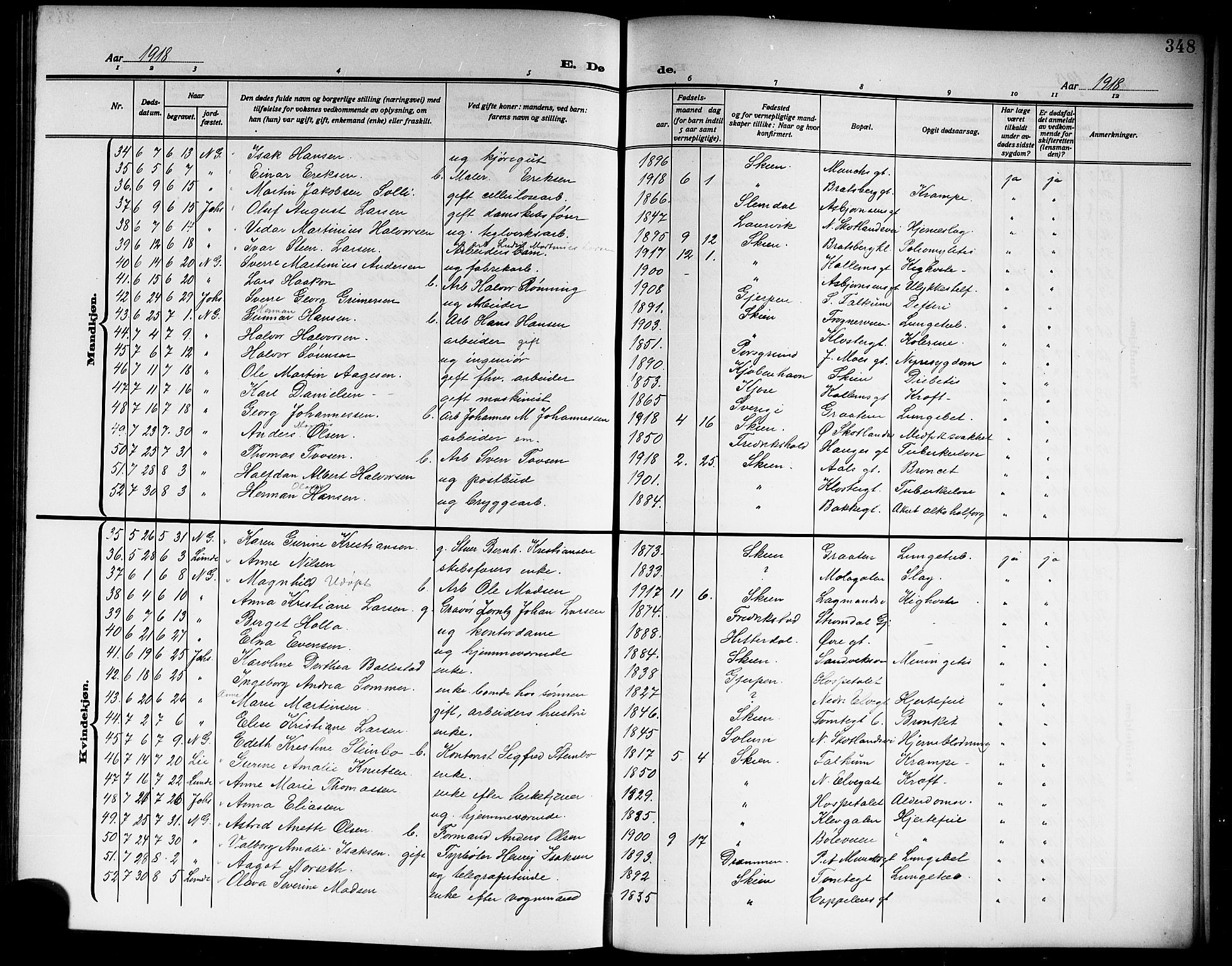 Skien kirkebøker, SAKO/A-302/G/Ga/L0009: Parish register (copy) no. 9, 1910-1920, p. 348