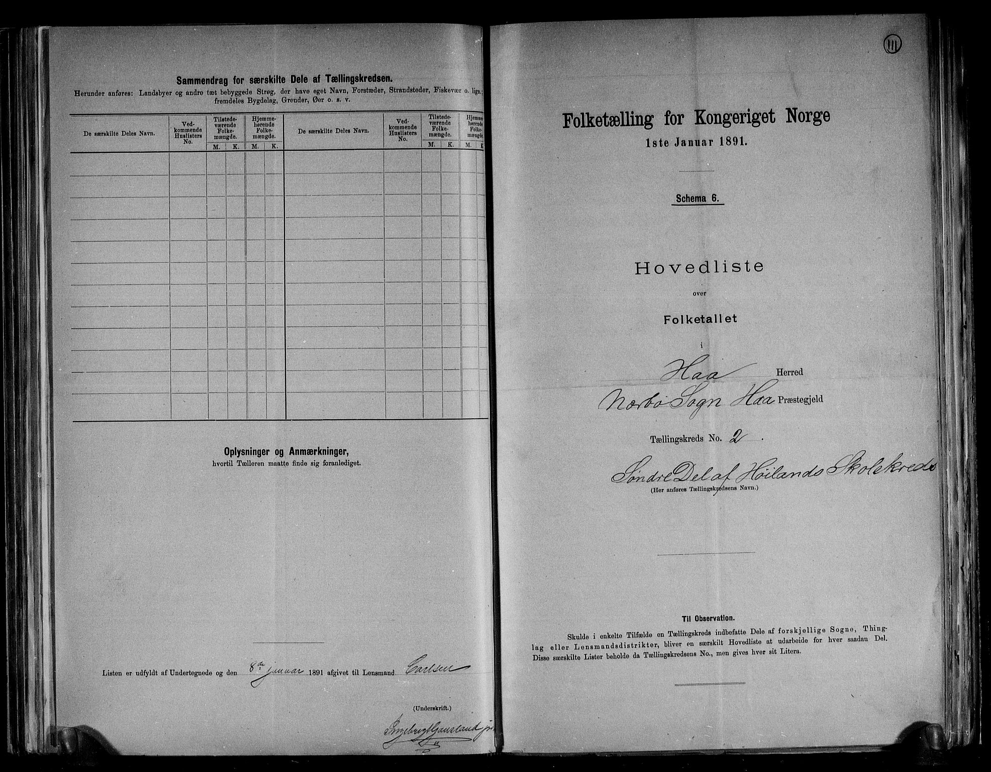 RA, 1891 census for 1119 Hå, 1891, p. 8
