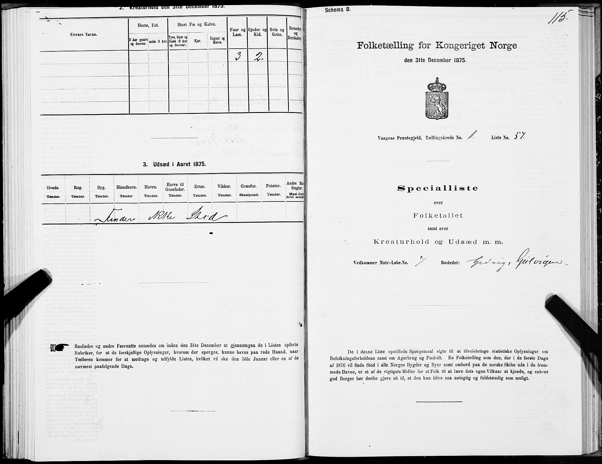 SAT, 1875 census for 1865P Vågan, 1875, p. 1115