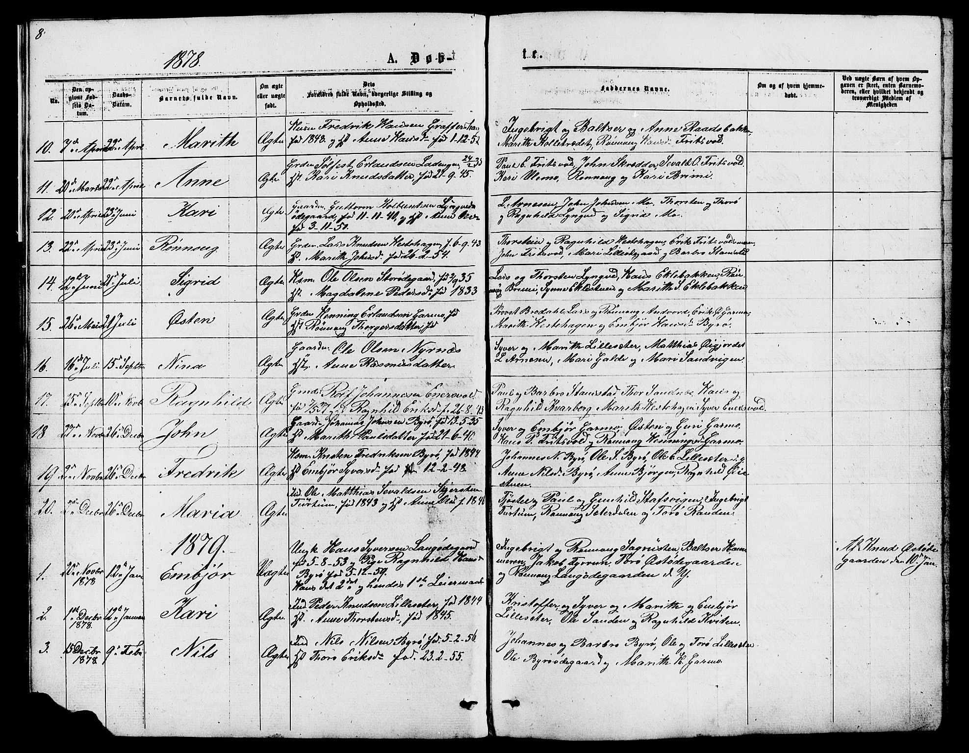 Lom prestekontor, AV/SAH-PREST-070/L/L0005: Parish register (copy) no. 5, 1876-1901, p. 8-9