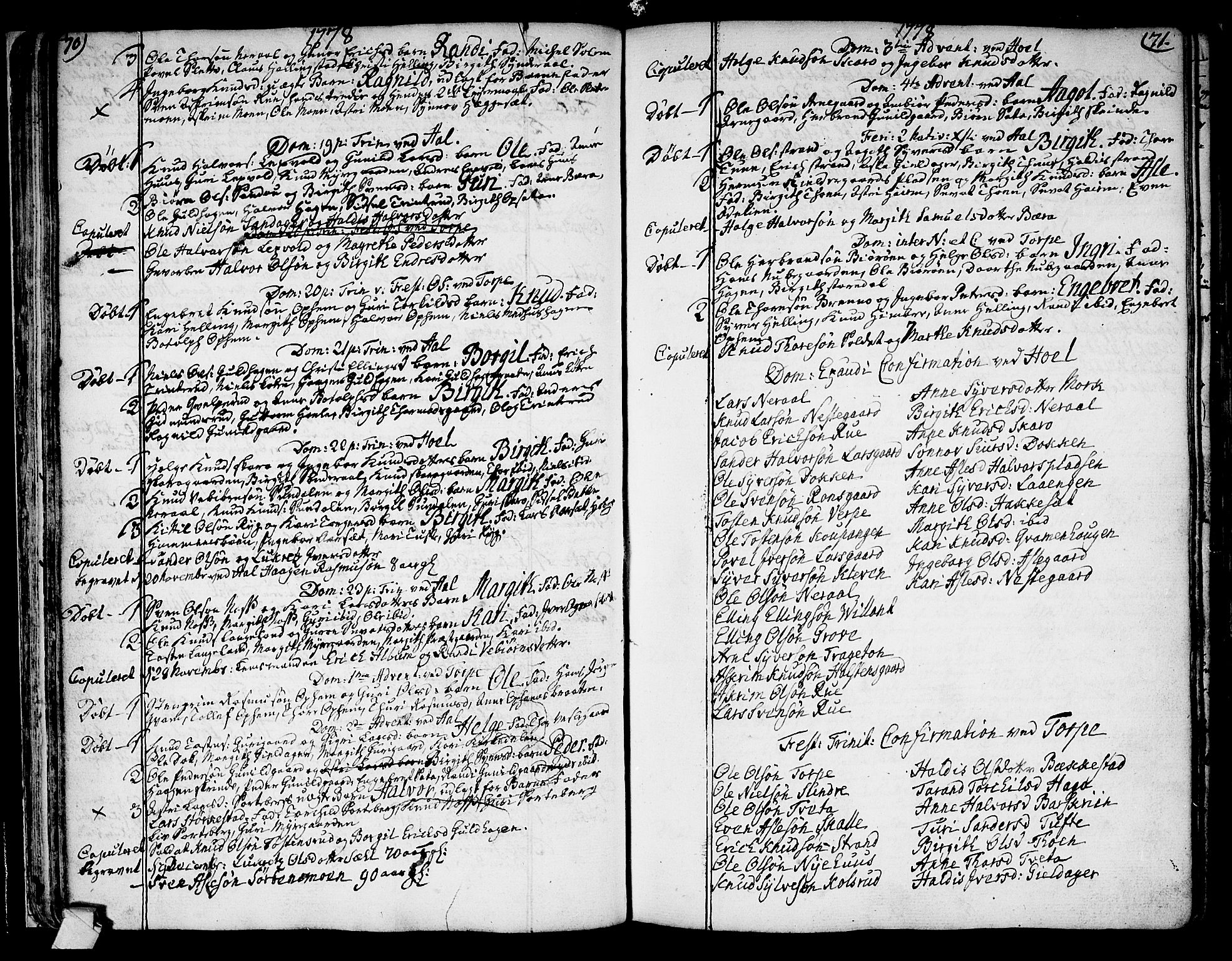 Ål kirkebøker, SAKO/A-249/F/Fa/L0002: Parish register (official) no. I 2, 1771-1806, p. 70-71