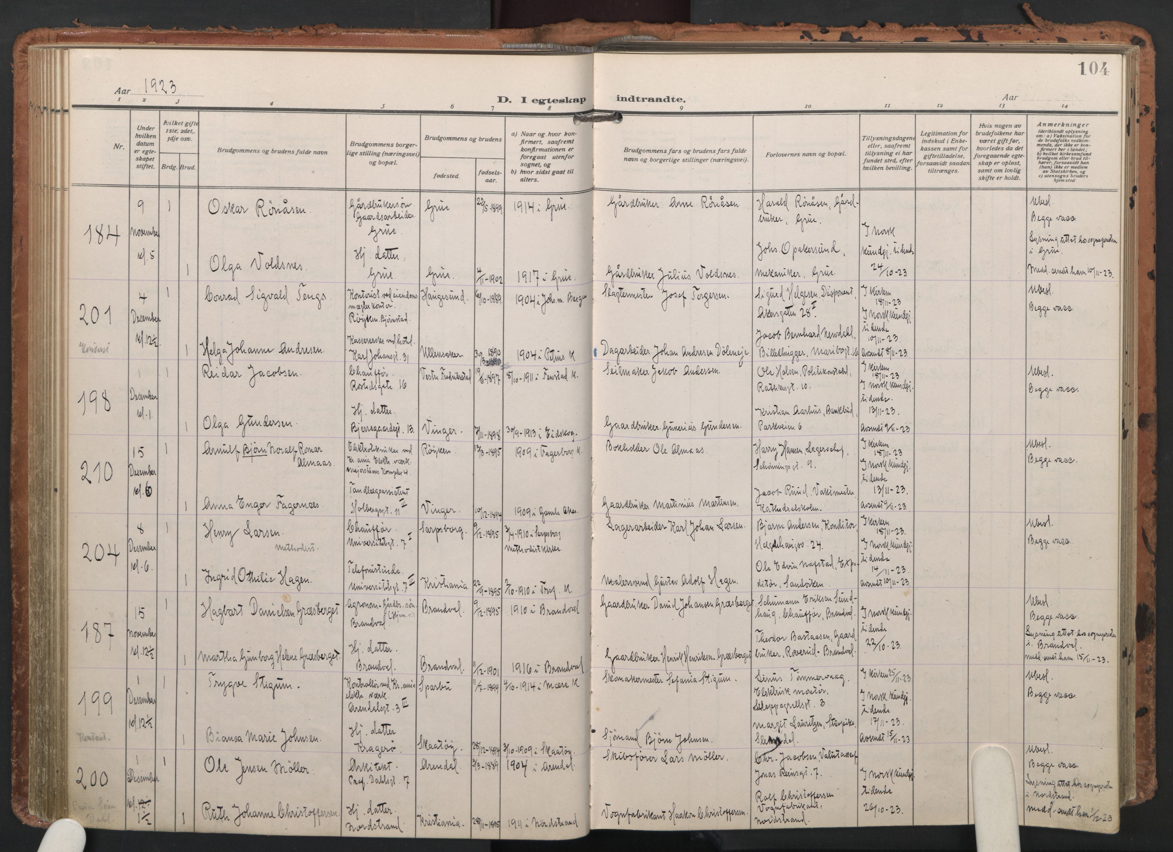 Trefoldighet prestekontor Kirkebøker, AV/SAO-A-10882/F/Fc/L0008: Parish register (official) no. III 8, 1920-1932, p. 104