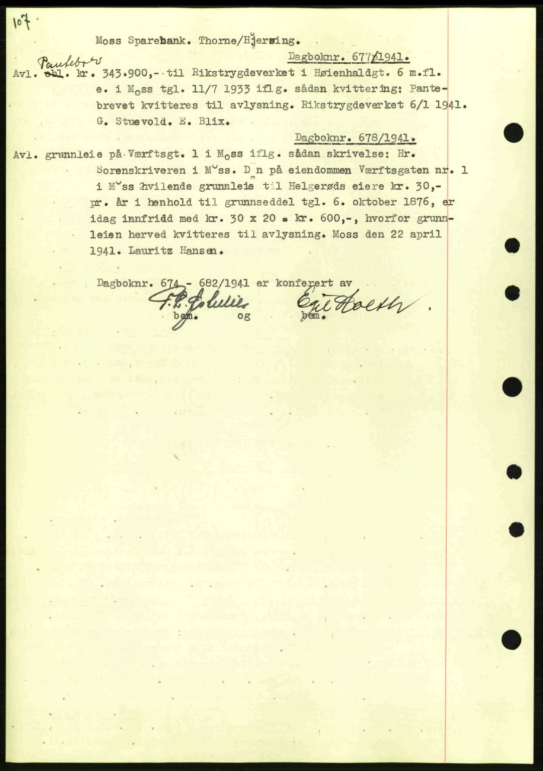 Moss sorenskriveri, SAO/A-10168: Mortgage book no. B10, 1940-1941, Diary no: : 677/1941