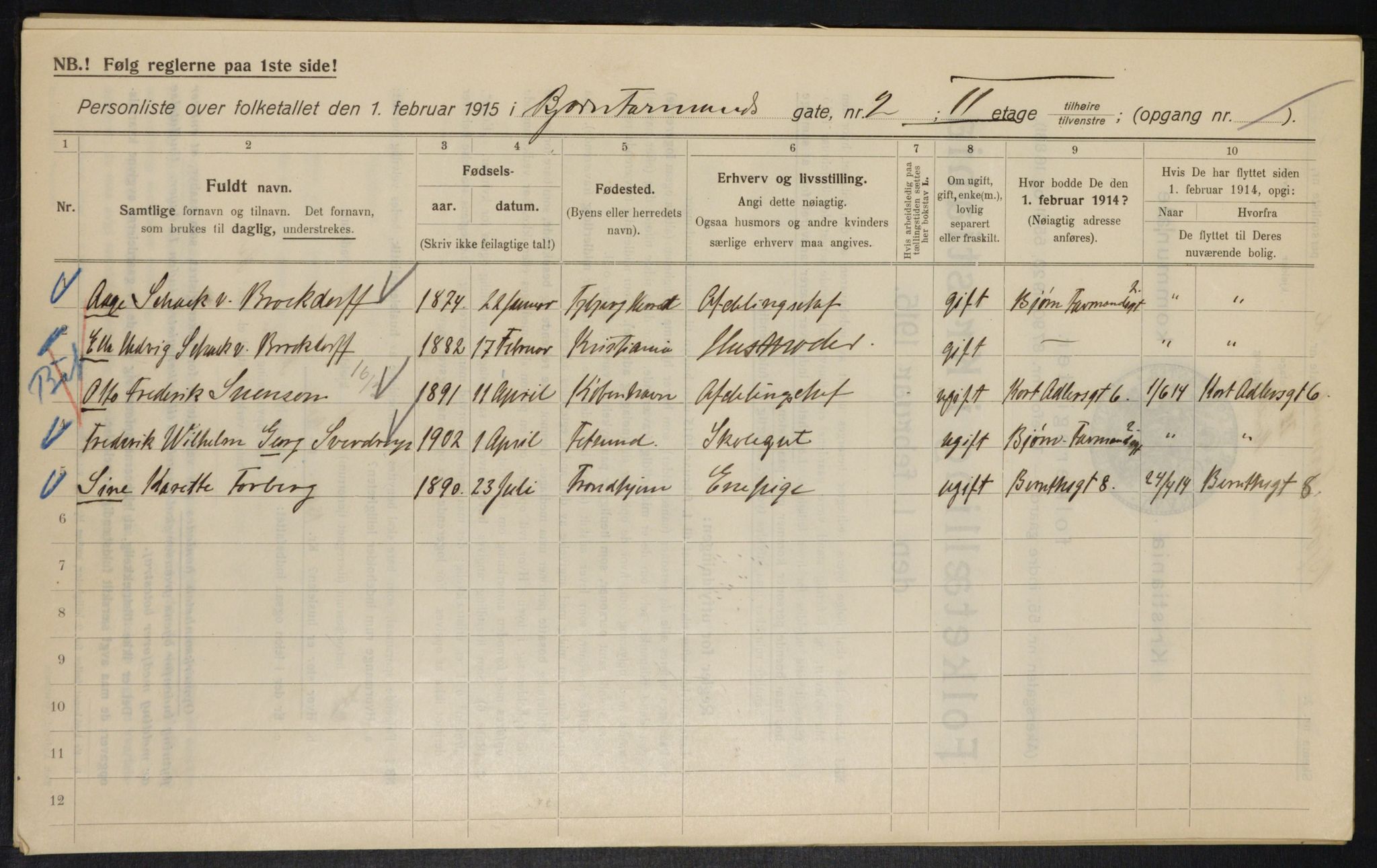 OBA, Municipal Census 1915 for Kristiania, 1915, p. 6616