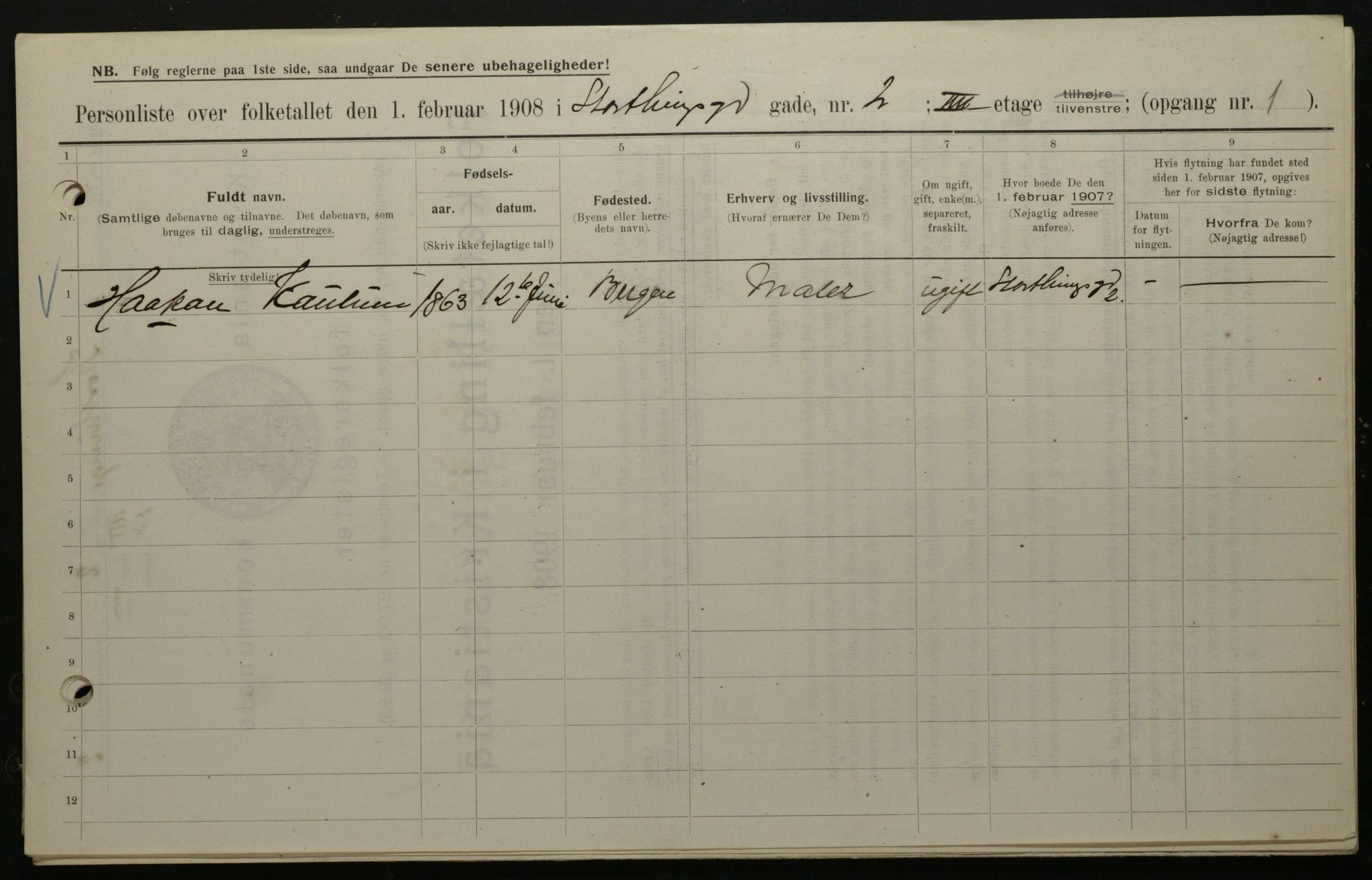 OBA, Municipal Census 1908 for Kristiania, 1908, p. 93030