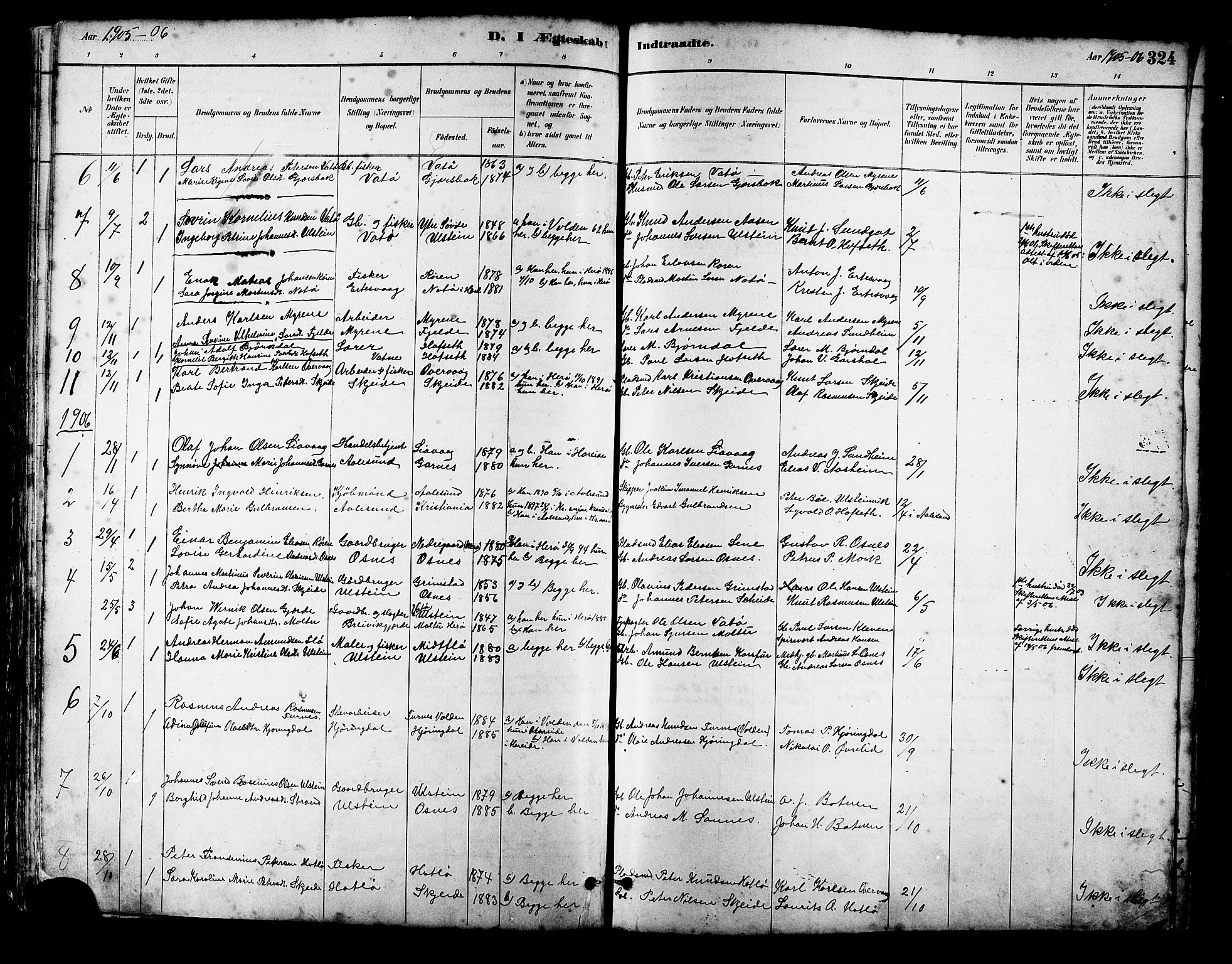 Ministerialprotokoller, klokkerbøker og fødselsregistre - Møre og Romsdal, SAT/A-1454/509/L0112: Parish register (copy) no. 509C02, 1883-1922, p. 324