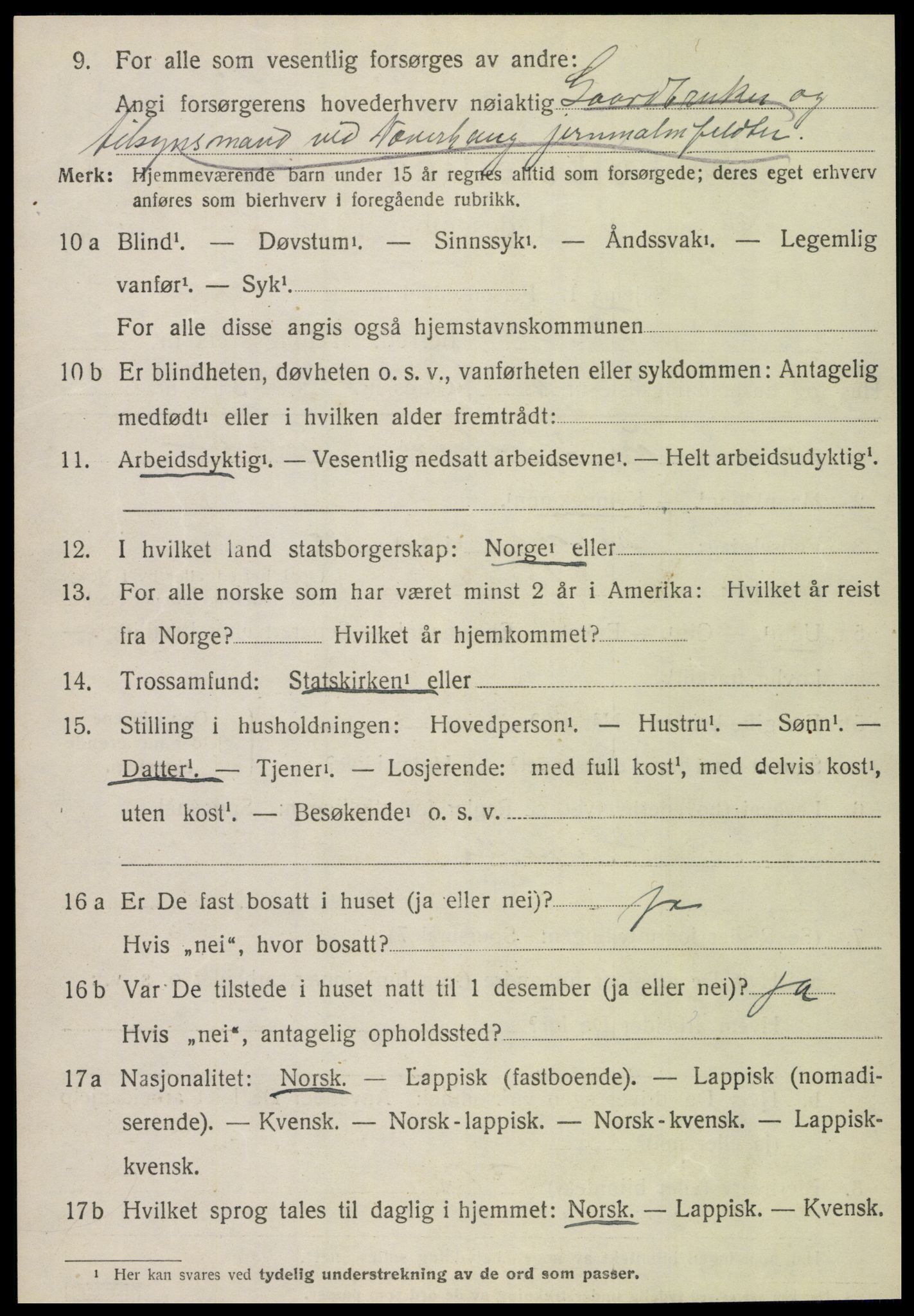 SAT, 1920 census for Fauske, 1920, p. 16959