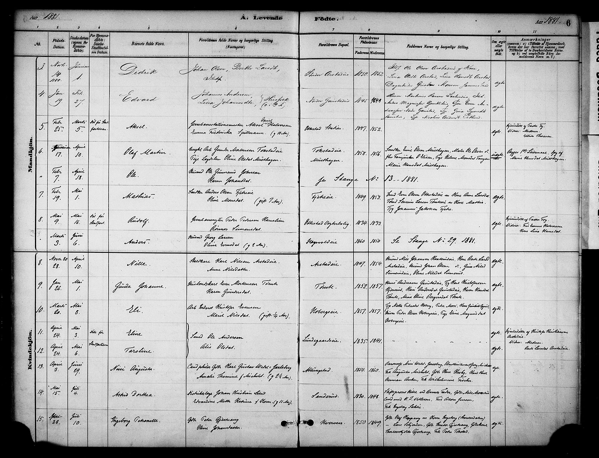 Stange prestekontor, AV/SAH-PREST-002/K/L0019: Parish register (official) no. 19, 1880-1891, p. 6