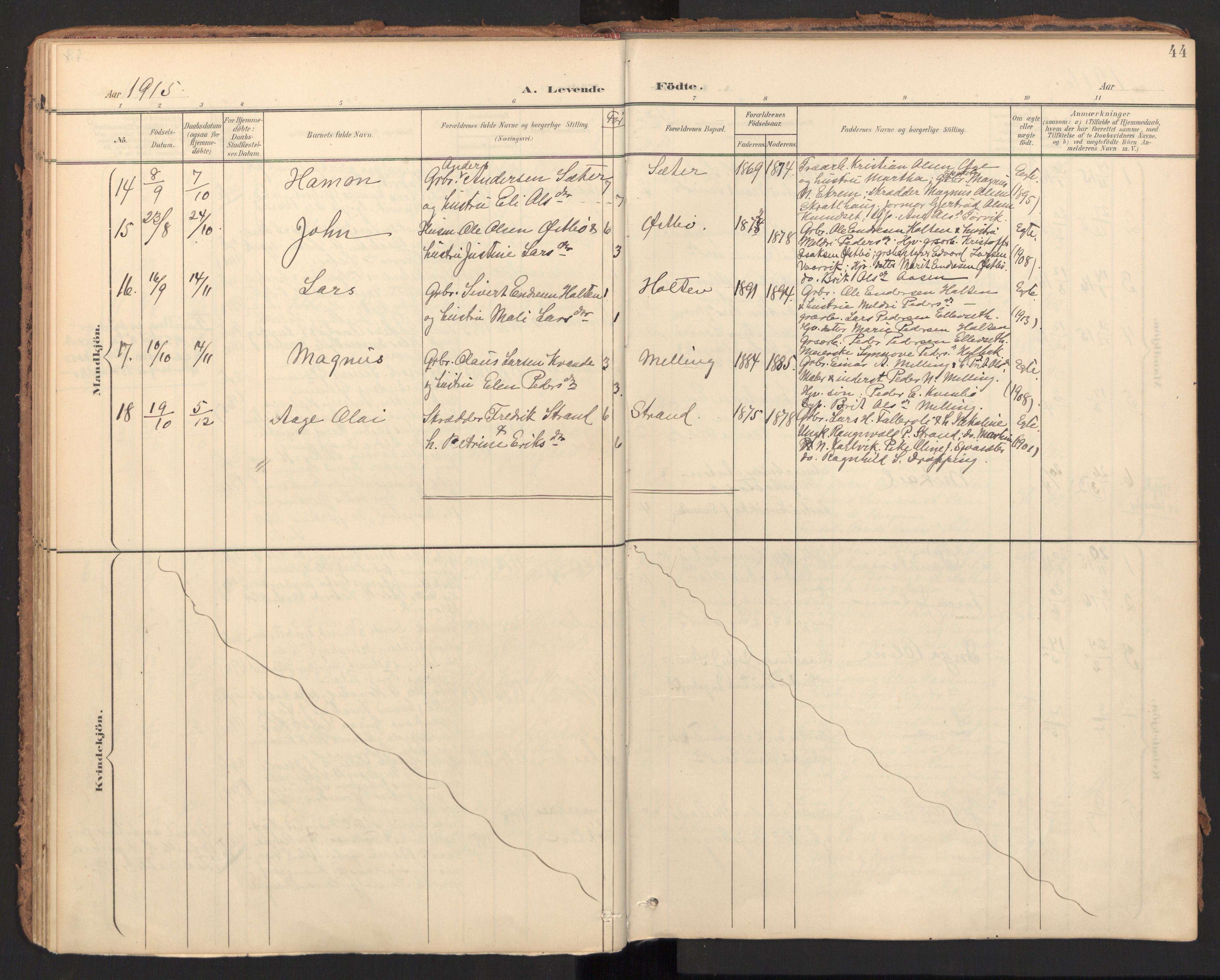 Ministerialprotokoller, klokkerbøker og fødselsregistre - Møre og Romsdal, AV/SAT-A-1454/596/L1057: Parish register (official) no. 596A02, 1900-1917, p. 44