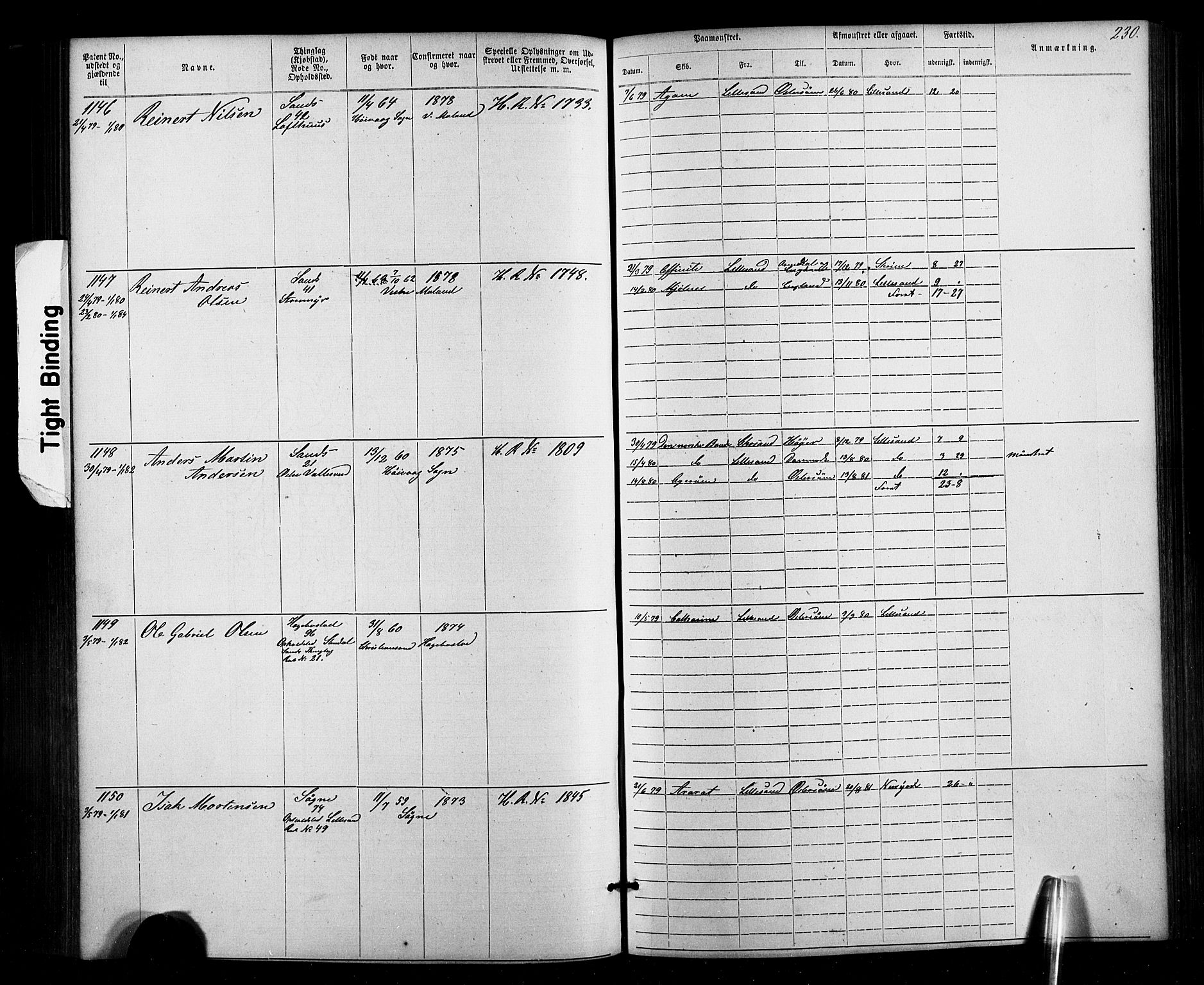 Lillesand mønstringskrets, SAK/2031-0014/F/Fa/L0002: Annotasjonsrulle nr 1-1910 med register, W-8, 1868-1891, p. 236