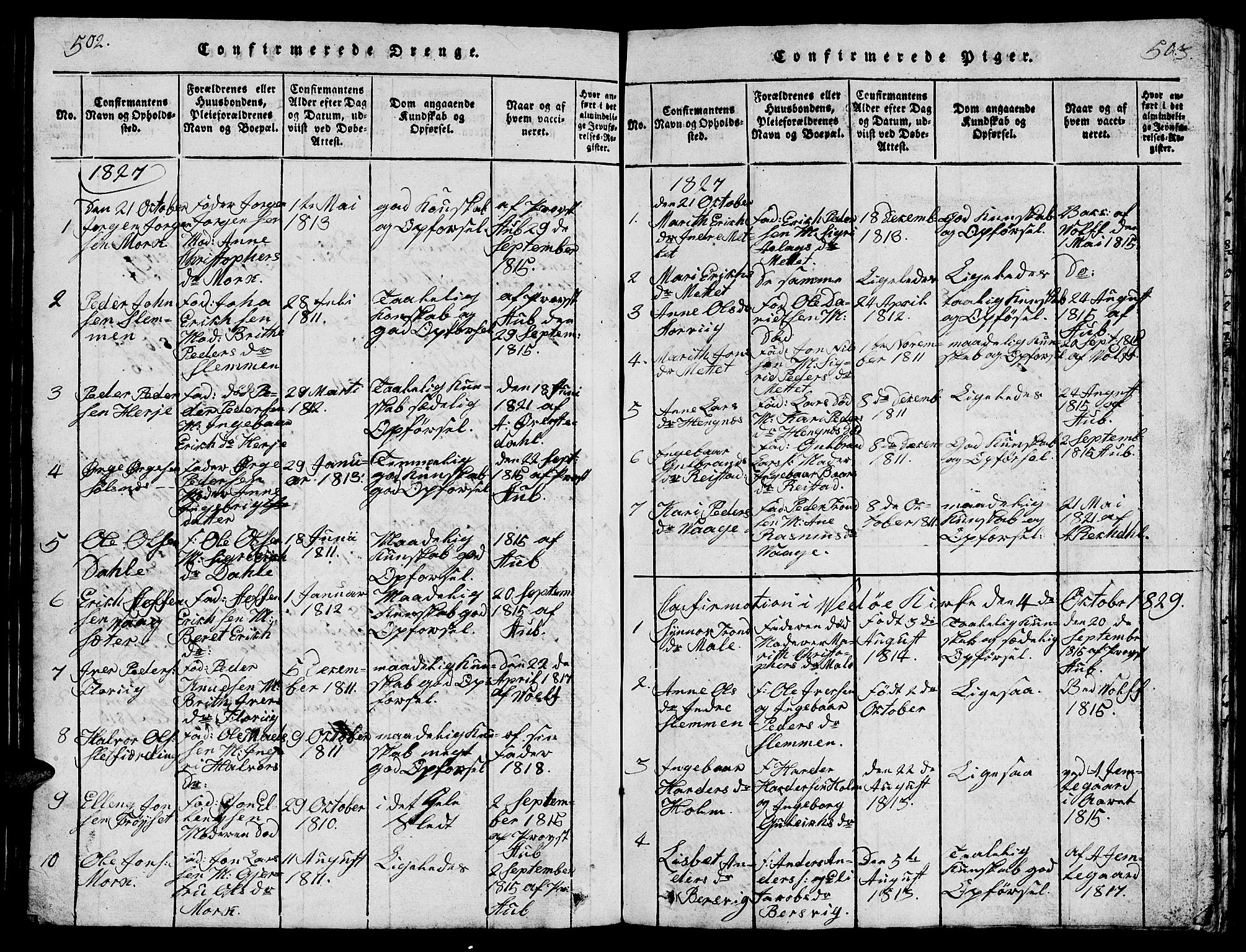 Ministerialprotokoller, klokkerbøker og fødselsregistre - Møre og Romsdal, SAT/A-1454/547/L0610: Parish register (copy) no. 547C01, 1818-1839, p. 502-503