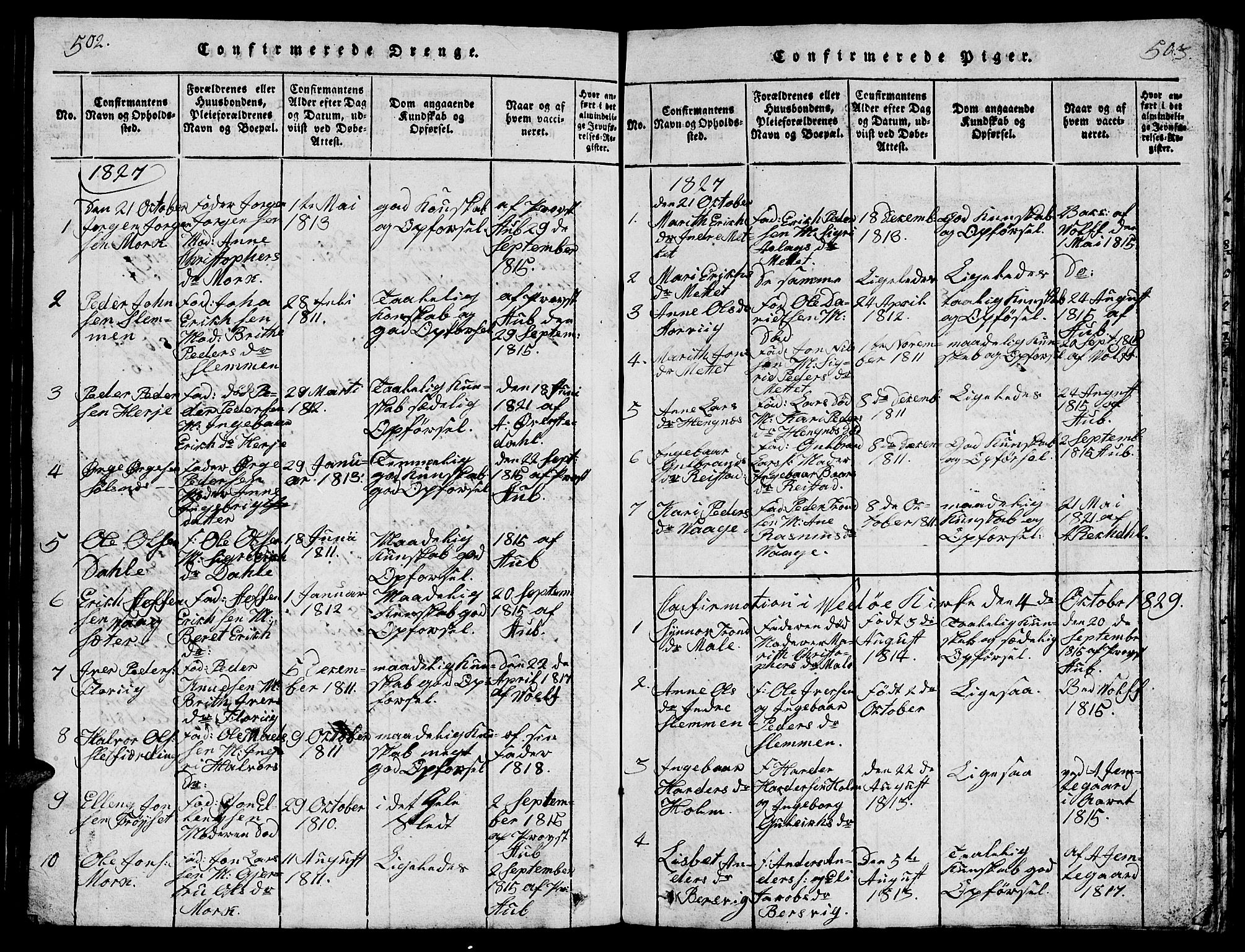 Ministerialprotokoller, klokkerbøker og fødselsregistre - Møre og Romsdal, AV/SAT-A-1454/547/L0610: Parish register (copy) no. 547C01, 1818-1839, p. 502-503