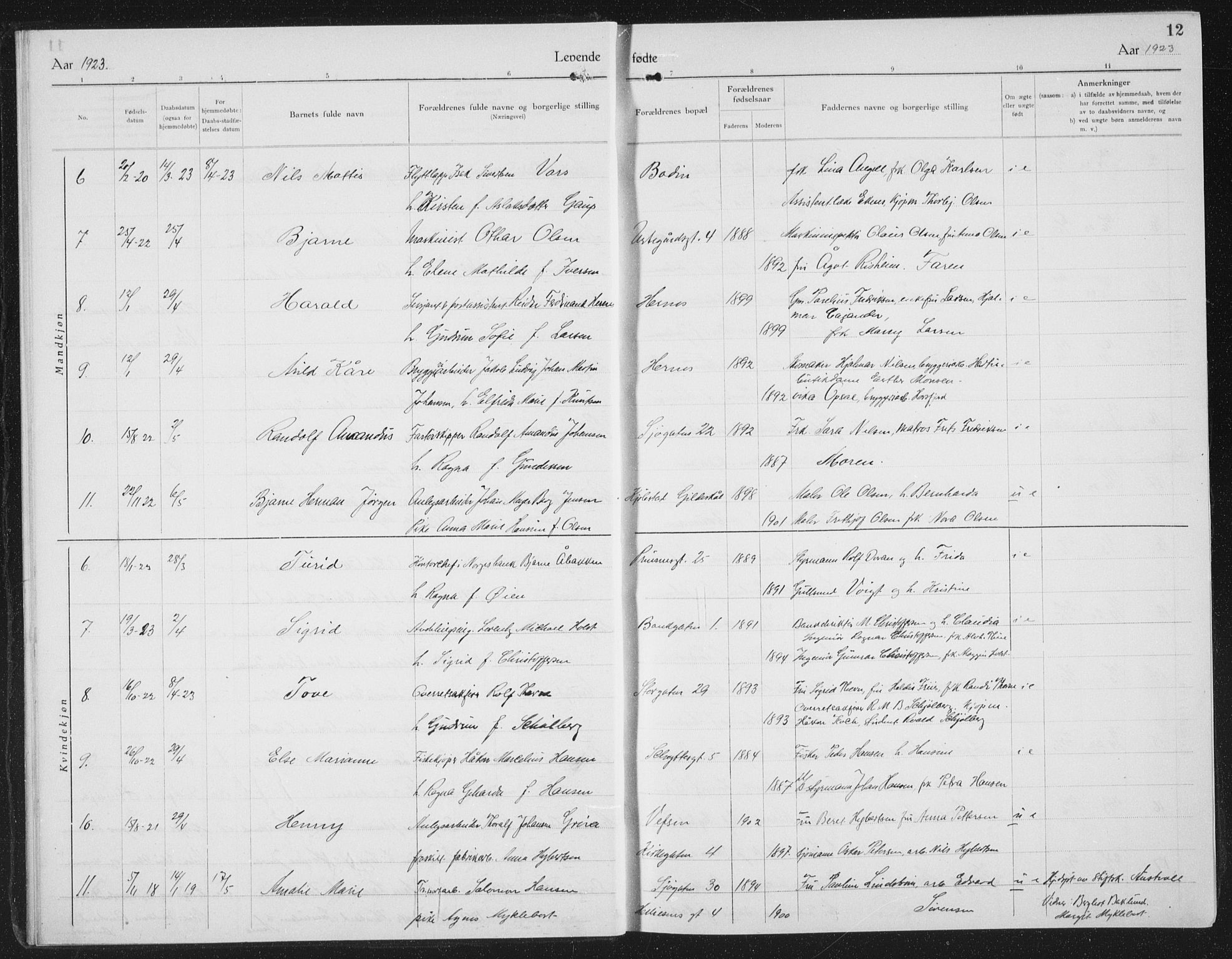 Ministerialprotokoller, klokkerbøker og fødselsregistre - Nordland, AV/SAT-A-1459/801/L0037: Parish register (copy) no. 801C12, 1921-1937, p. 12