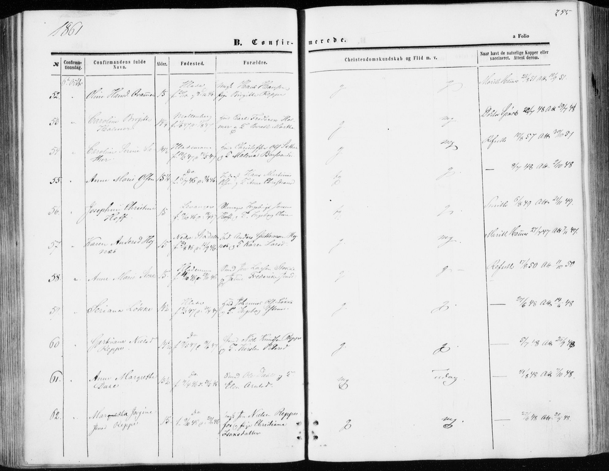 Ministerialprotokoller, klokkerbøker og fødselsregistre - Sør-Trøndelag, SAT/A-1456/606/L0292: Parish register (official) no. 606A07, 1856-1865, p. 255