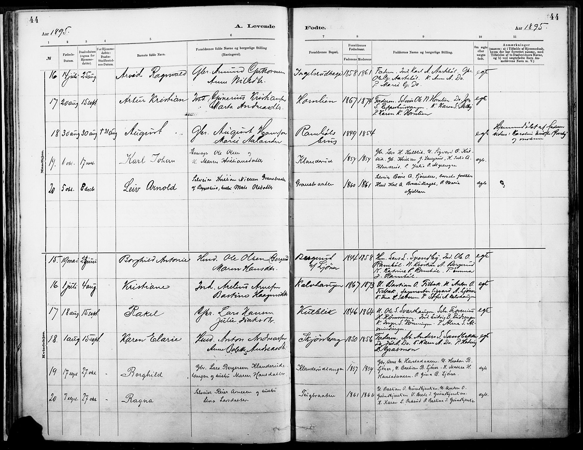 Eidskog prestekontor, SAH/PREST-026/H/Ha/Haa/L0004: Parish register (official) no. 4, 1884-1897, p. 44