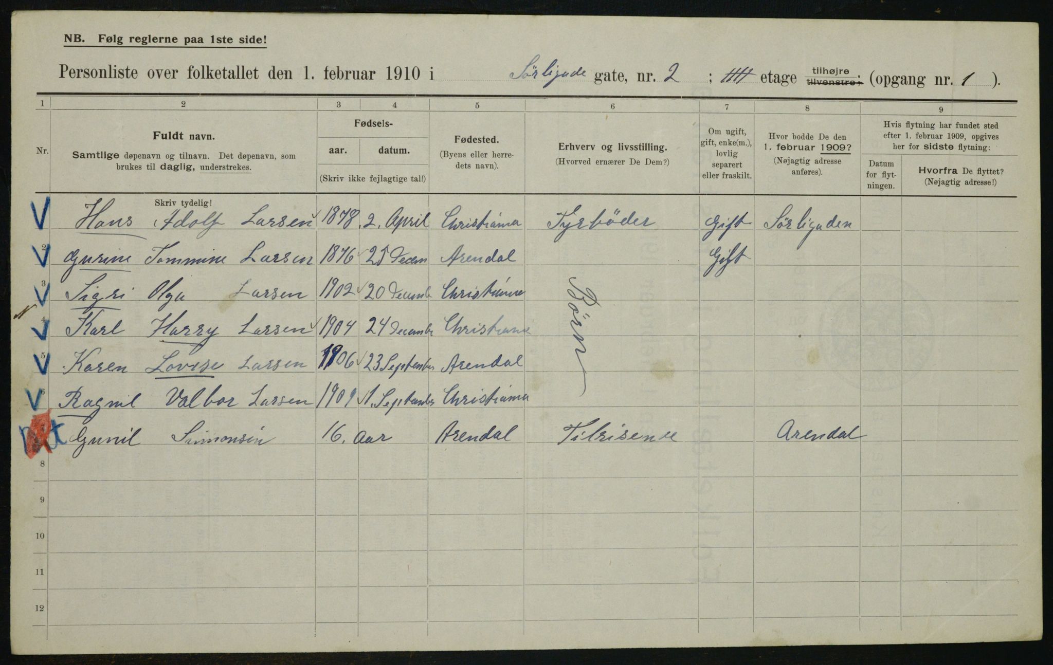 OBA, Municipal Census 1910 for Kristiania, 1910, p. 101065