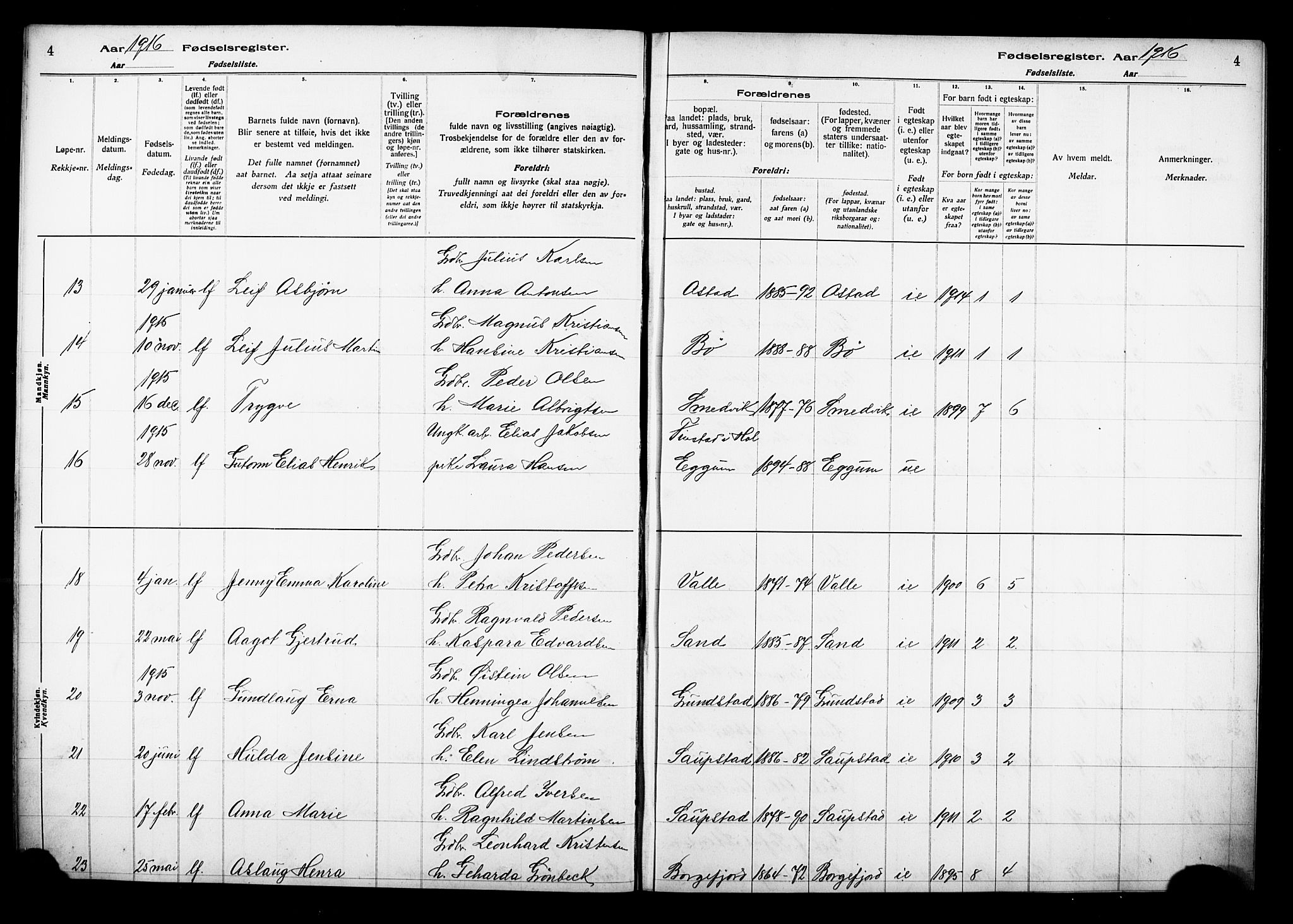 Ministerialprotokoller, klokkerbøker og fødselsregistre - Nordland, AV/SAT-A-1459/880/L1145: Birth register no. 880.II.4.1, 1916-1929, p. 4