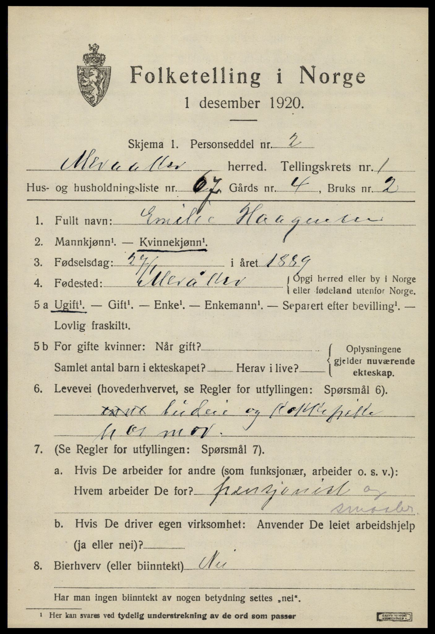 SAT, 1920 census for Meråker, 1920, p. 1608