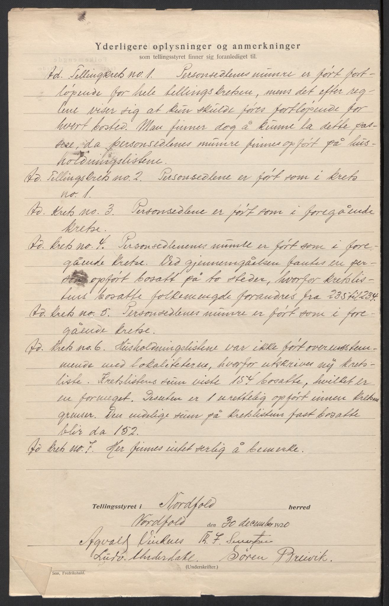 SAT, 1920 census for Nordfold, 1920, p. 6