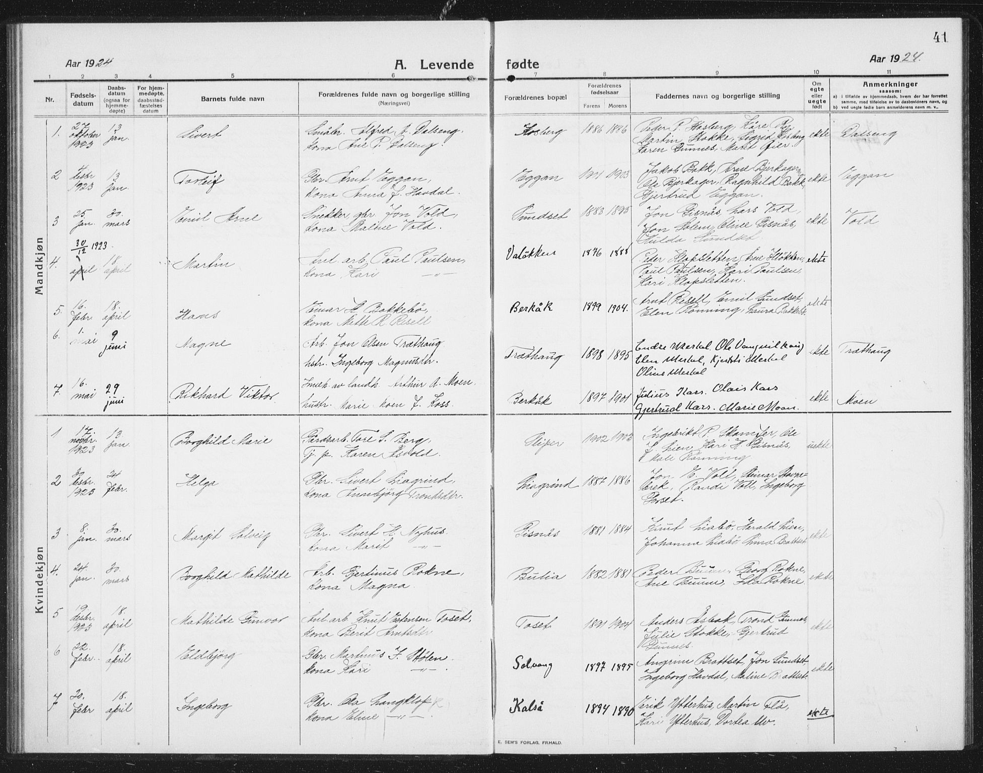 Ministerialprotokoller, klokkerbøker og fødselsregistre - Sør-Trøndelag, SAT/A-1456/675/L0888: Parish register (copy) no. 675C01, 1913-1935, p. 41