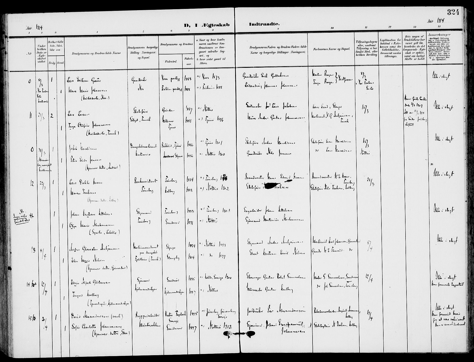 Nøtterøy kirkebøker, AV/SAKO-A-354/F/Fa/L0010: Parish register (official) no. I 10, 1908-1919, p. 324