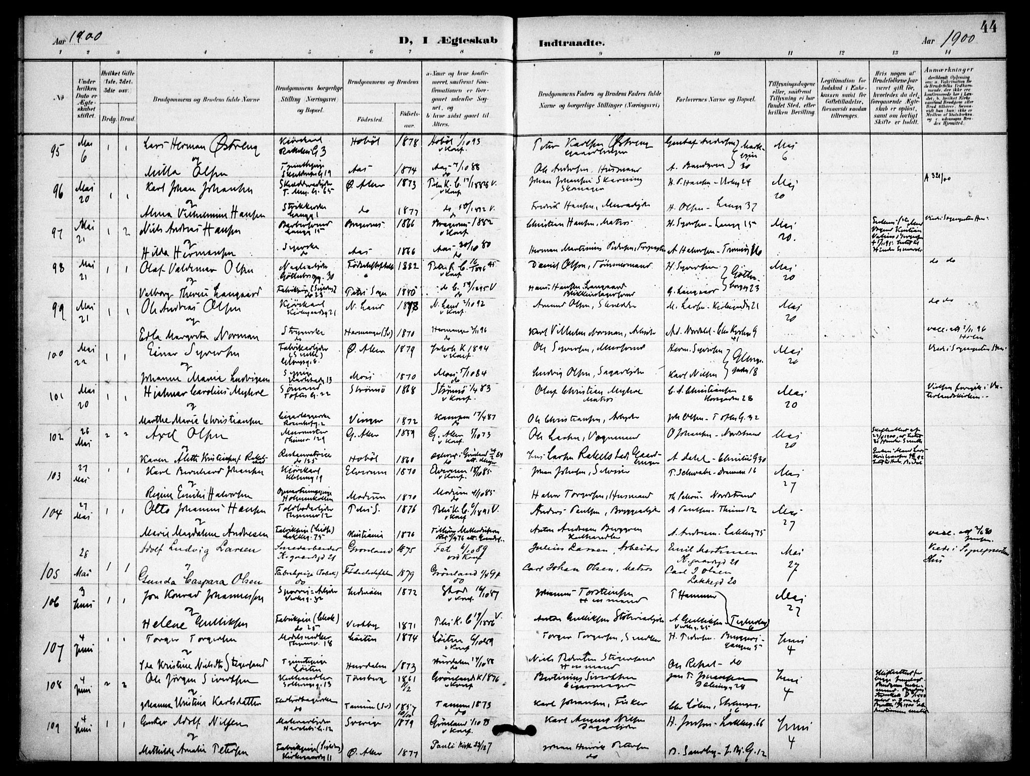 Petrus prestekontor Kirkebøker, AV/SAO-A-10872/F/Fa/L0009: Parish register (official) no. 9, 1897-1911, p. 44