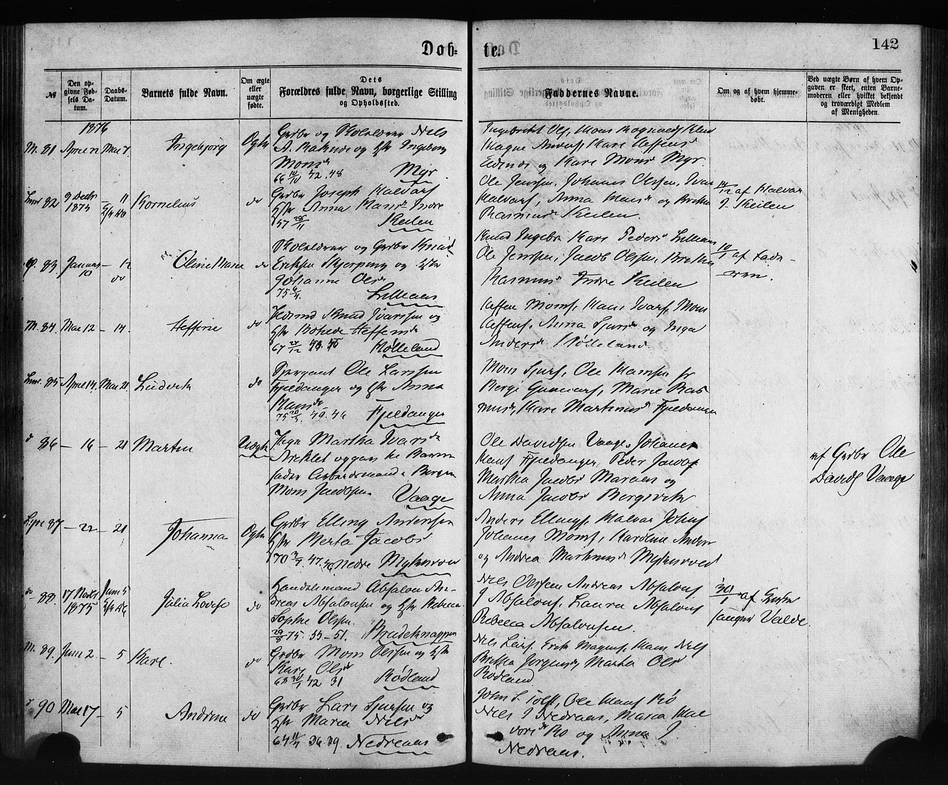 Lindås Sokneprestembete, SAB/A-76701/H/Haa: Parish register (official) no. A 18, 1869-1885, p. 142