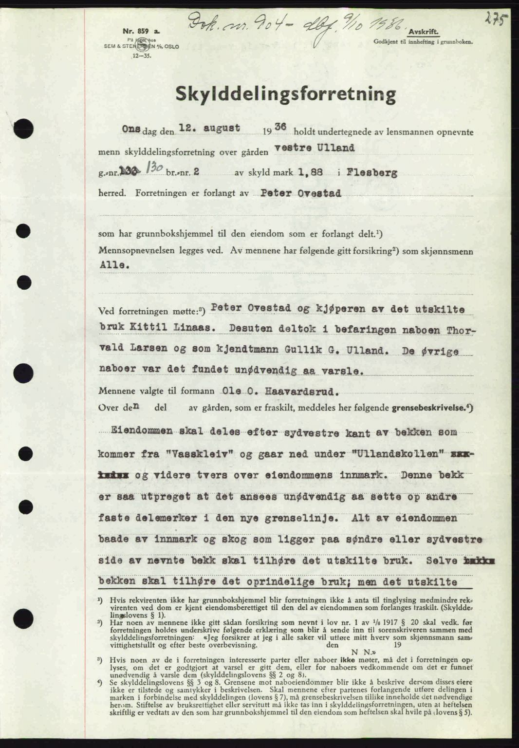Numedal og Sandsvær sorenskriveri, AV/SAKO-A-128/G/Ga/Gaa/L0049: Mortgage book no. A1, 1936-1937, Diary no: : 904/1936