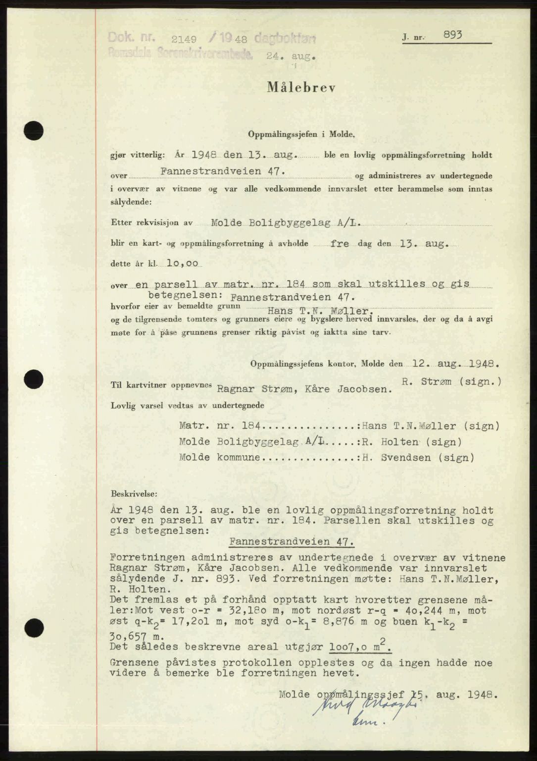 Romsdal sorenskriveri, AV/SAT-A-4149/1/2/2C: Mortgage book no. A27, 1948-1948, Diary no: : 2149/1948