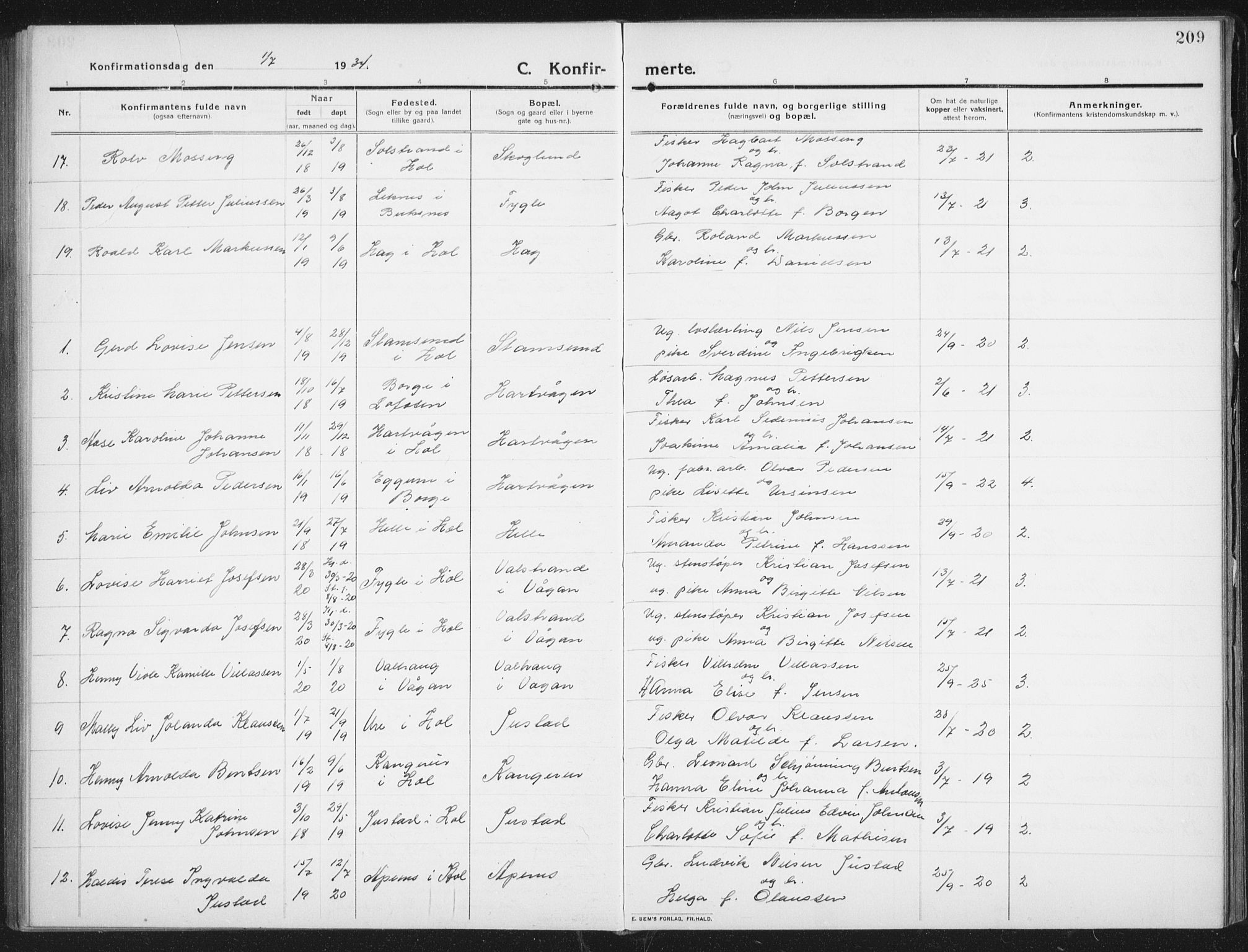 Ministerialprotokoller, klokkerbøker og fødselsregistre - Nordland, SAT/A-1459/882/L1183: Parish register (copy) no. 882C01, 1911-1938, p. 209