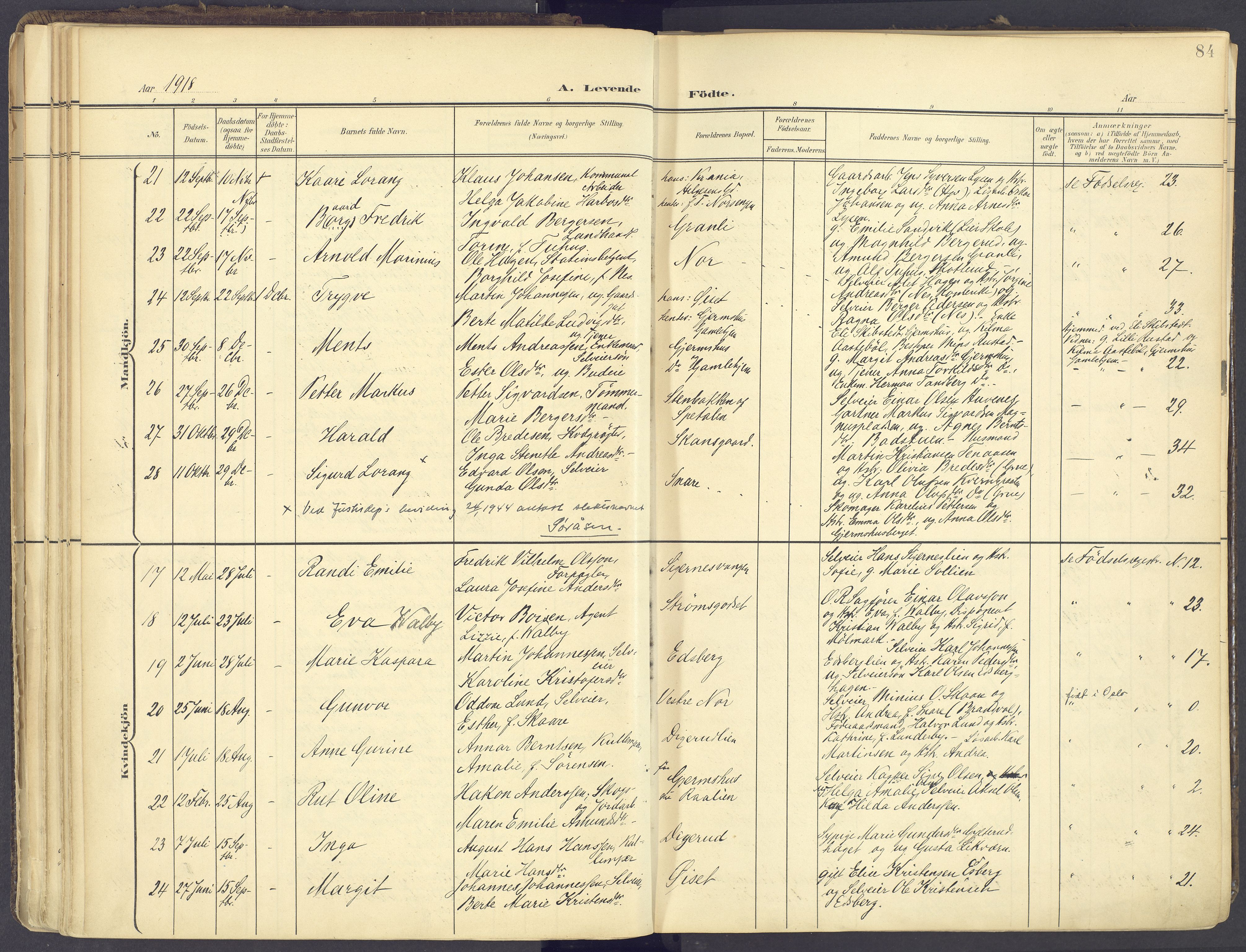 Vinger prestekontor, AV/SAH-PREST-024/H/Ha/Haa/L0017: Parish register (official) no. 17, 1901-1927, p. 84