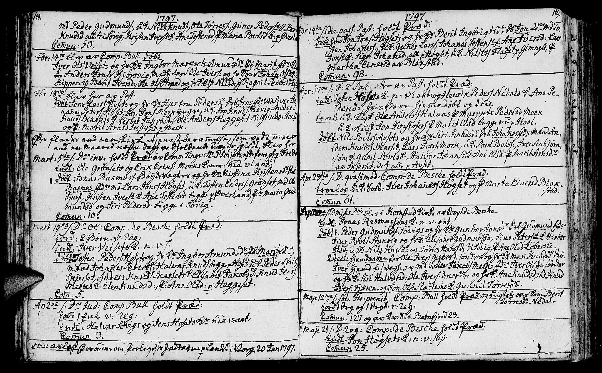 Ministerialprotokoller, klokkerbøker og fødselsregistre - Møre og Romsdal, AV/SAT-A-1454/568/L0799: Parish register (official) no. 568A08, 1780-1819, p. 148-149