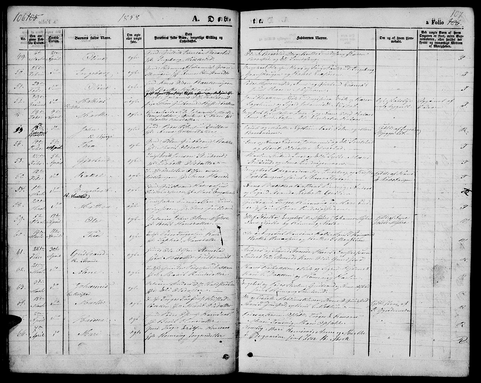 Ringebu prestekontor, AV/SAH-PREST-082/H/Ha/Hab/L0003: Parish register (copy) no. 3, 1854-1866, p. 106-107