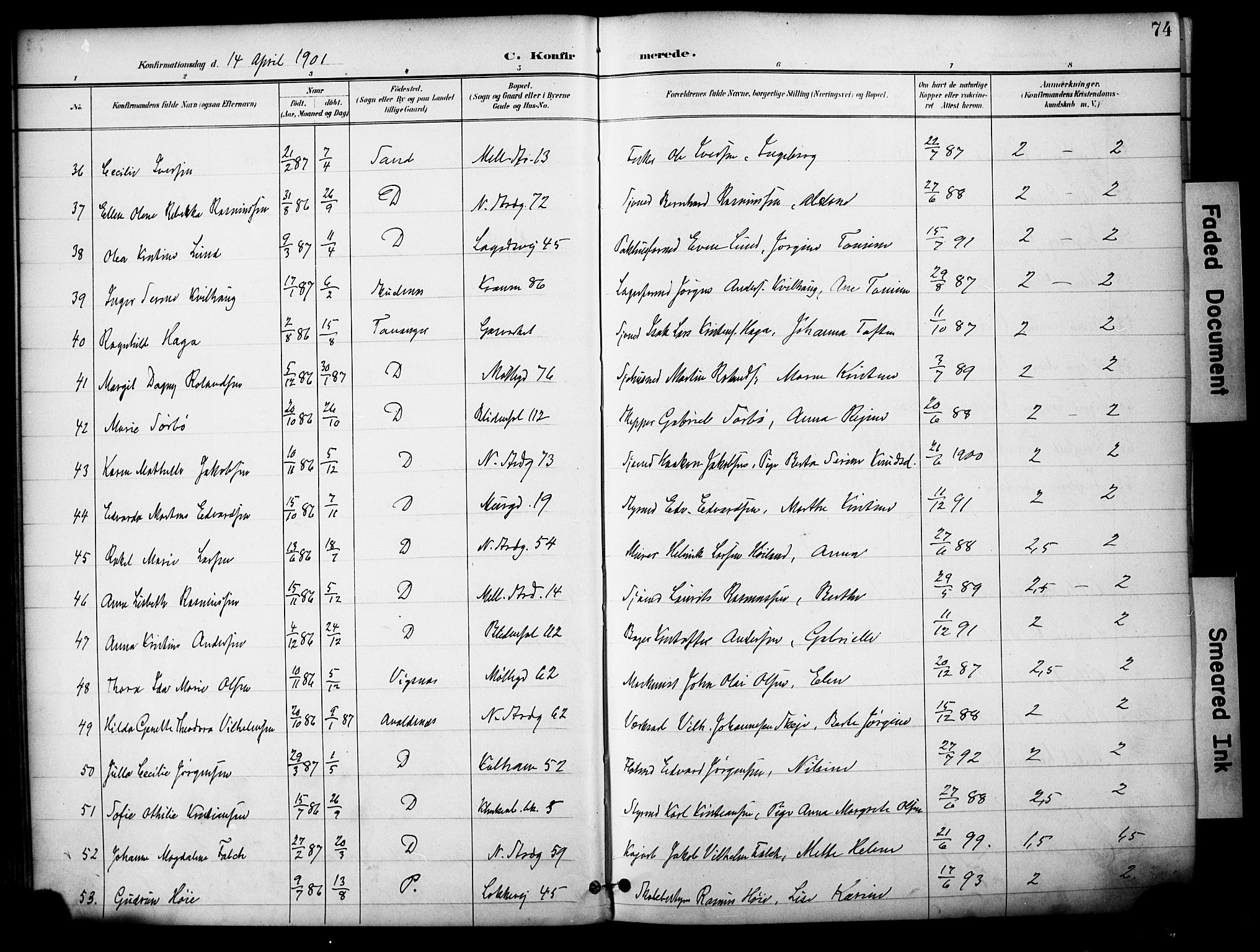 Domkirken sokneprestkontor, AV/SAST-A-101812/001/30/30BA/L0031: Parish register (official) no. A 30, 1896-1916, p. 74