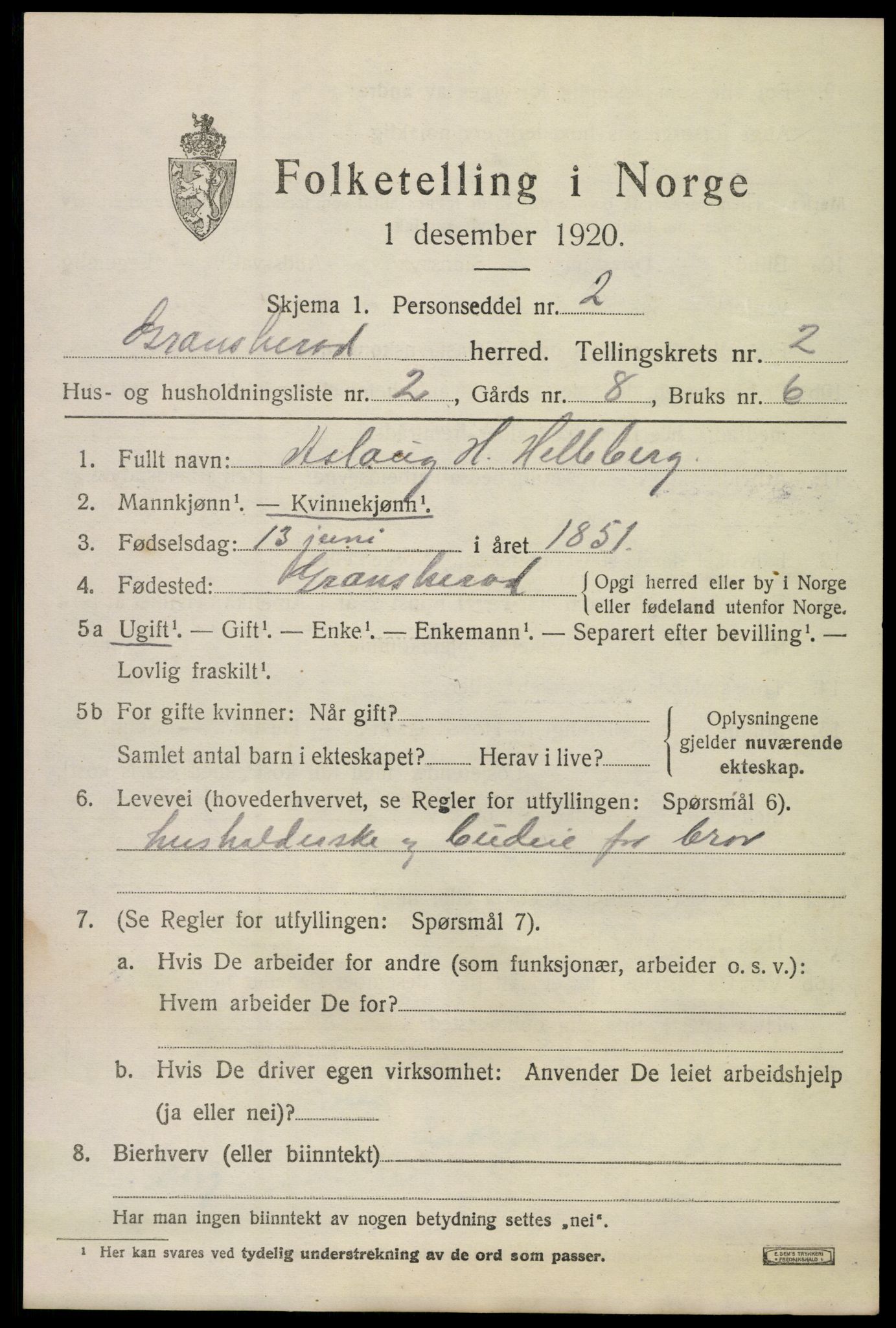 SAKO, 1920 census for Gransherad, 1920, p. 976